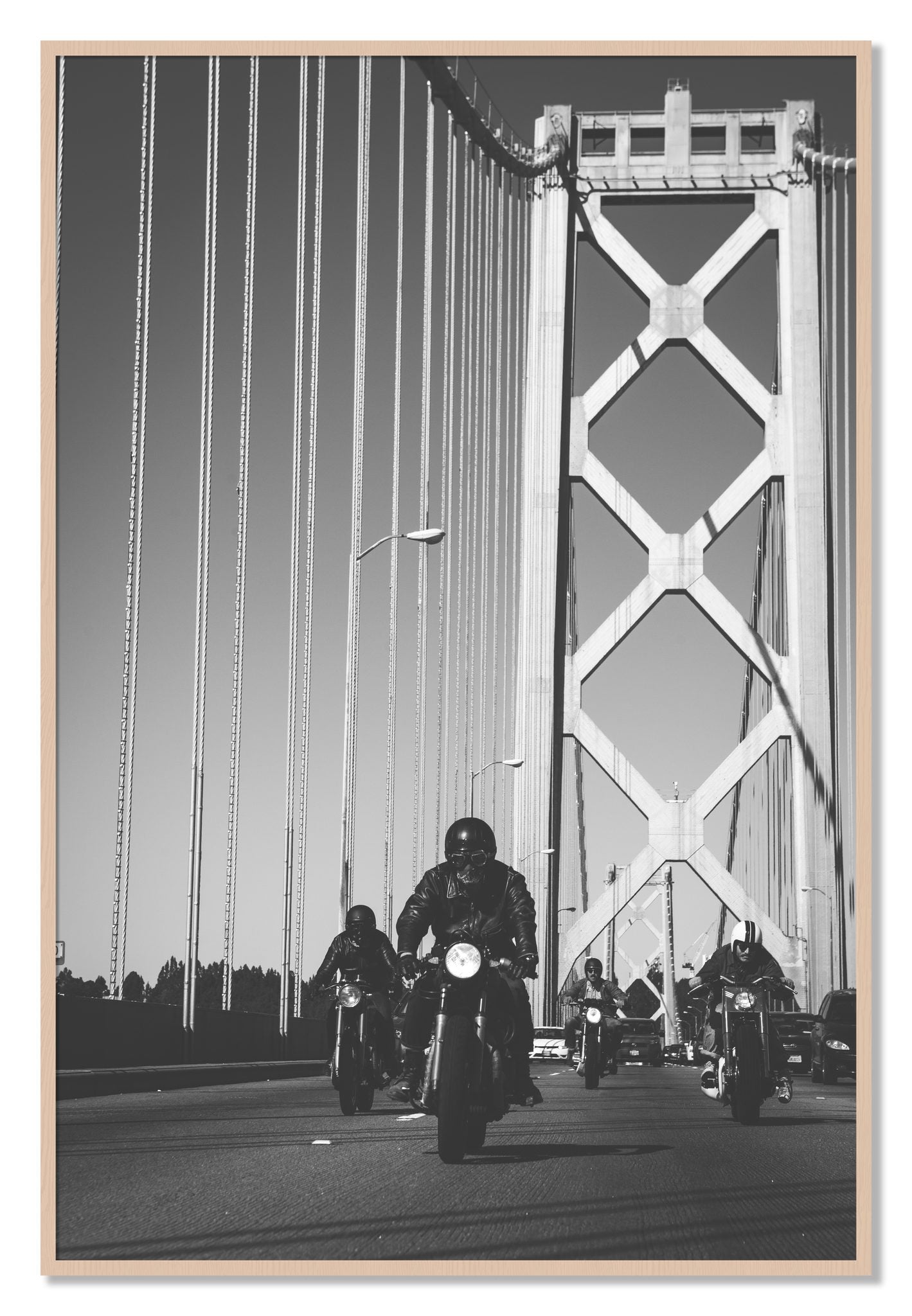 Framed photograph of Bay Bridge Boys by Dylan Ozanich, Maple frame, Full Bleed