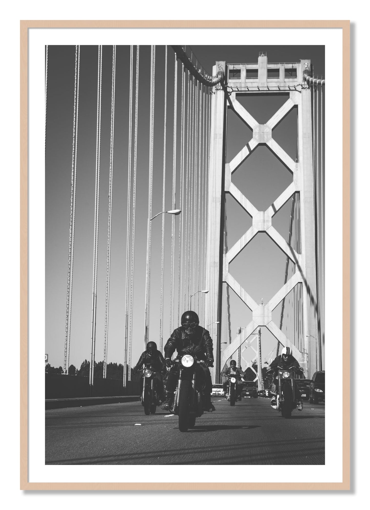 Framed photograph of Bay Bridge Boys by Dylan Ozanich, Maple frame, Borders