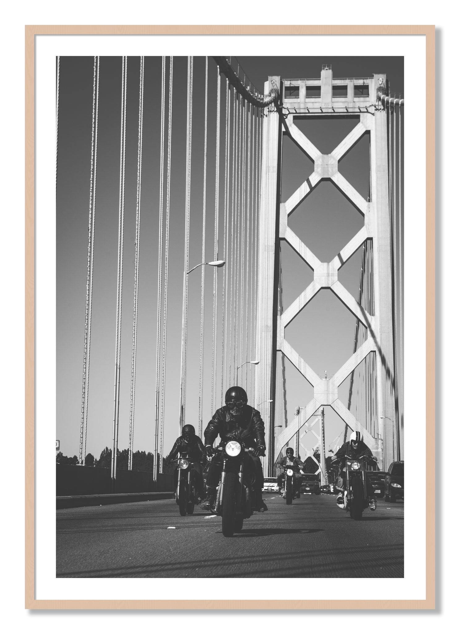 Framed photograph of Bay Bridge Boys by Dylan Ozanich, Maple frame, Borders