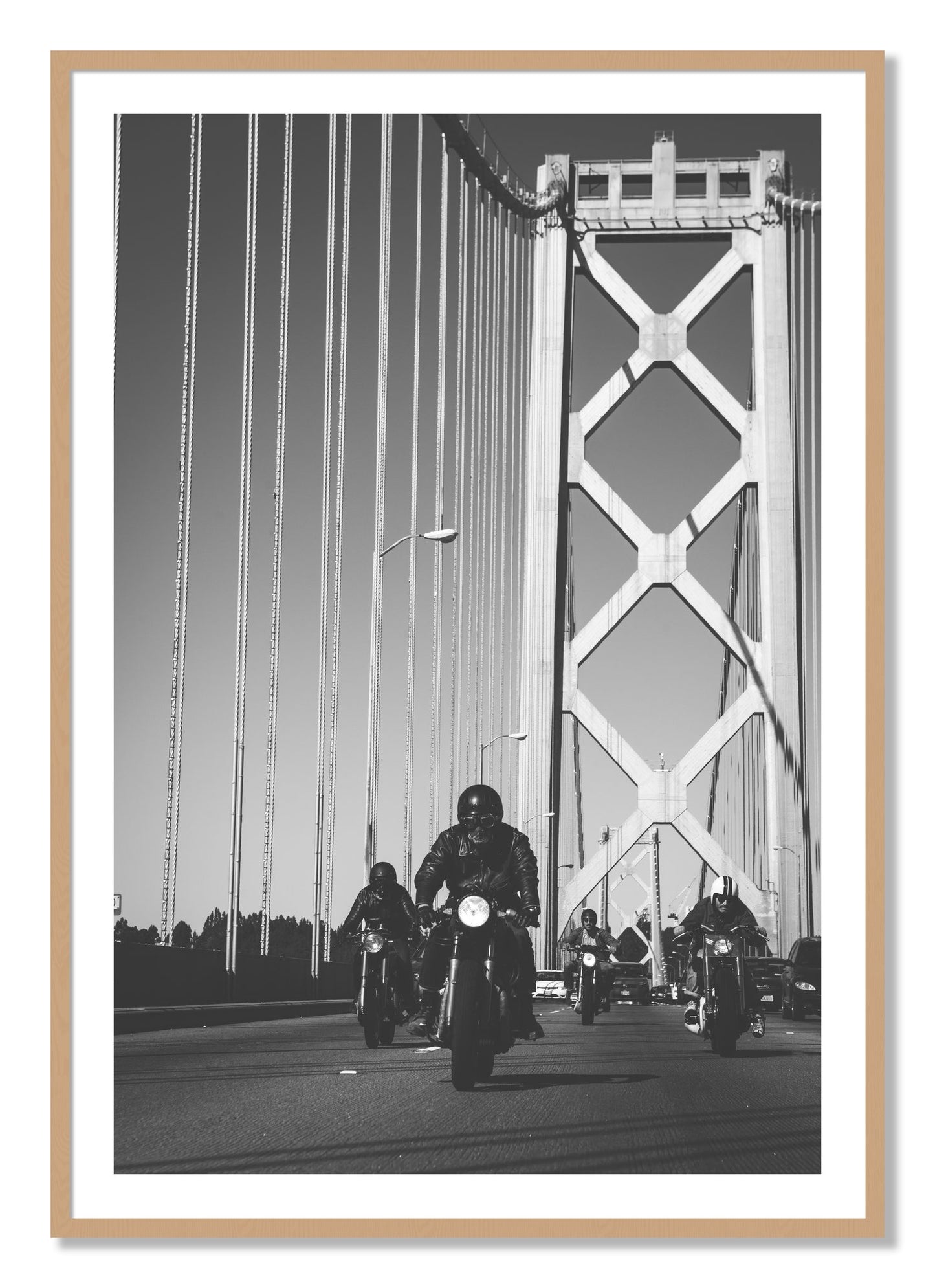 Framed photograph of Bay Bridge Boys by Dylan Ozanich, Oak frame, Borders