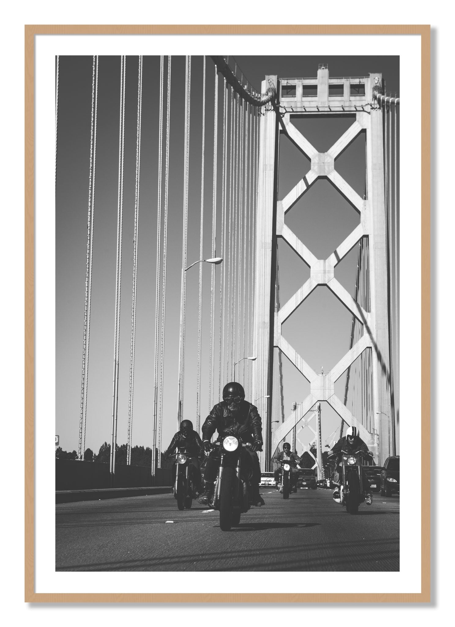 Framed photograph of Bay Bridge Boys by Dylan Ozanich, Oak frame, Borders