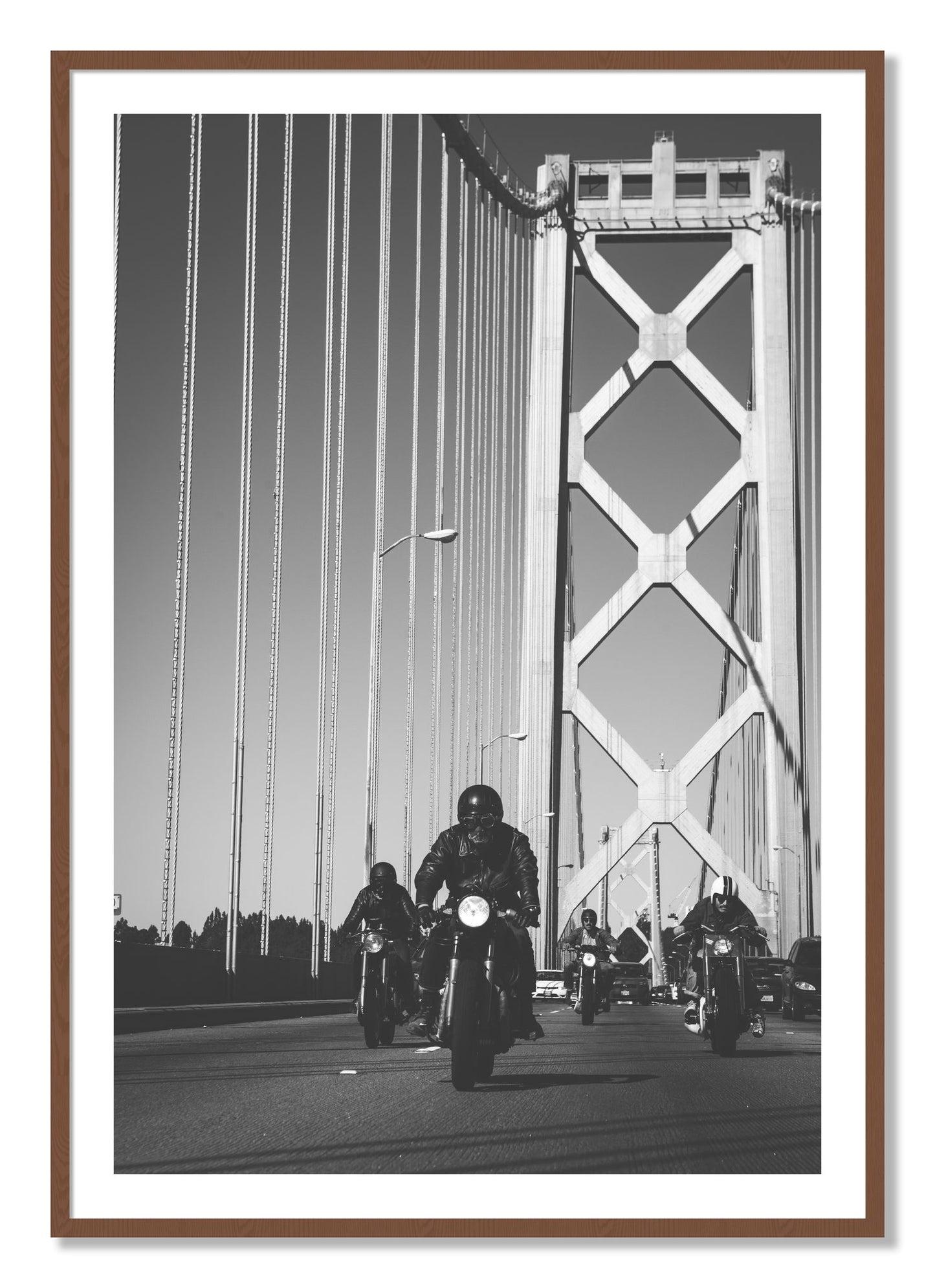 Framed photograph of Bay Bridge Boys by Dylan Ozanich, Walnut frame, Borders