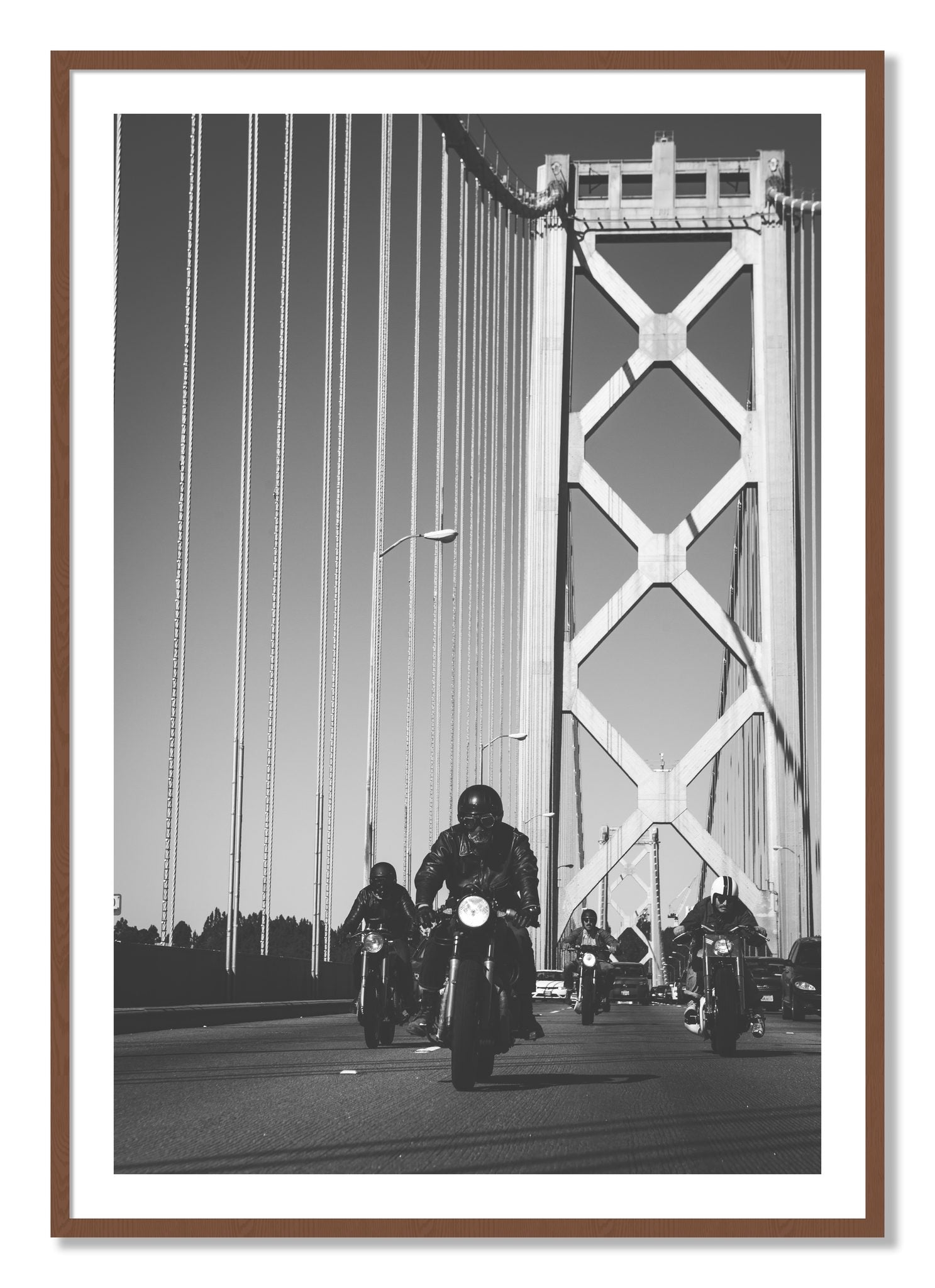 Framed photograph of Bay Bridge Boys by Dylan Ozanich, Walnut frame, Borders