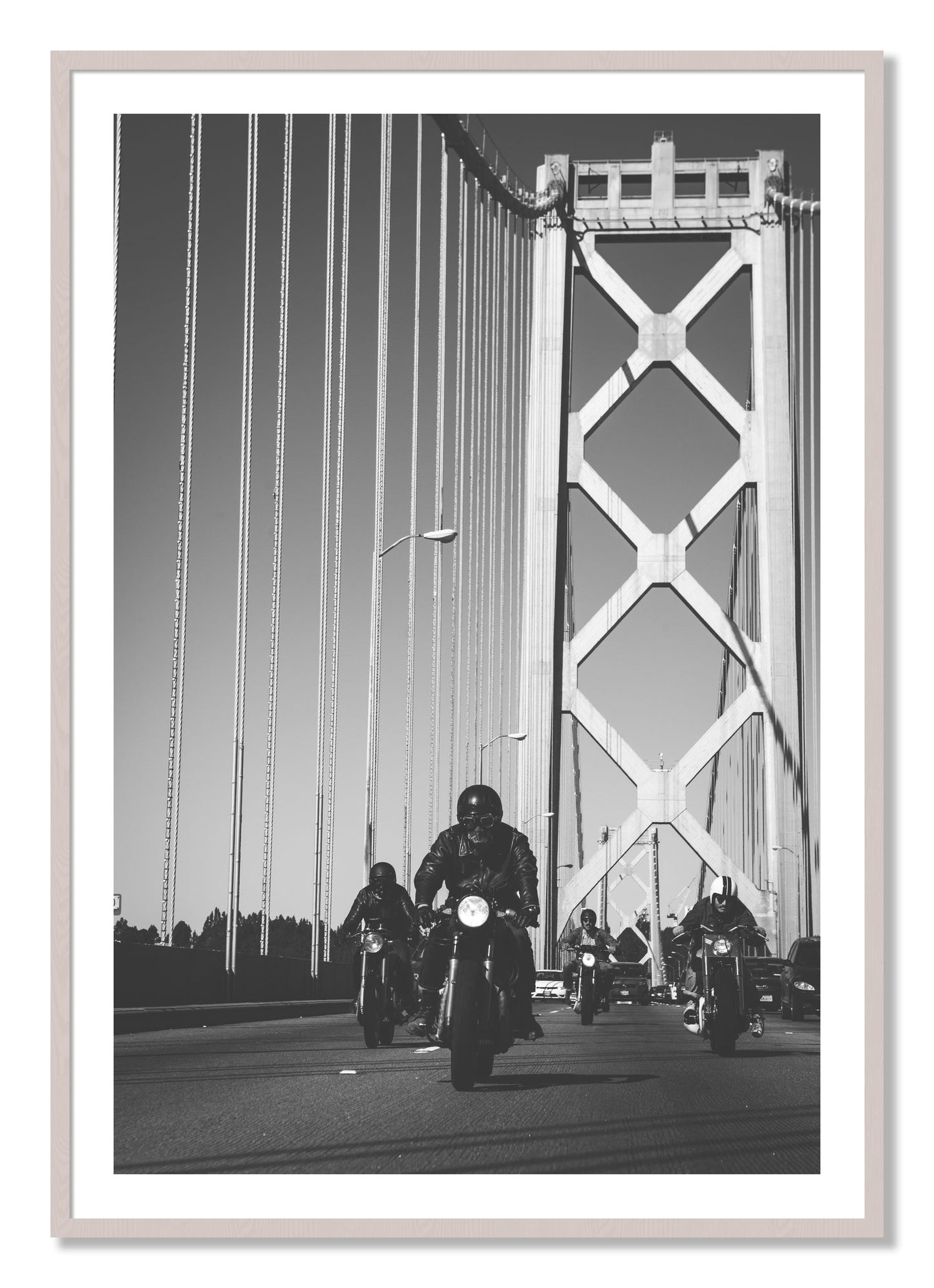 Framed photograph of Bay Bridge Boys by Dylan Ozanich, White Maple frame, Borders