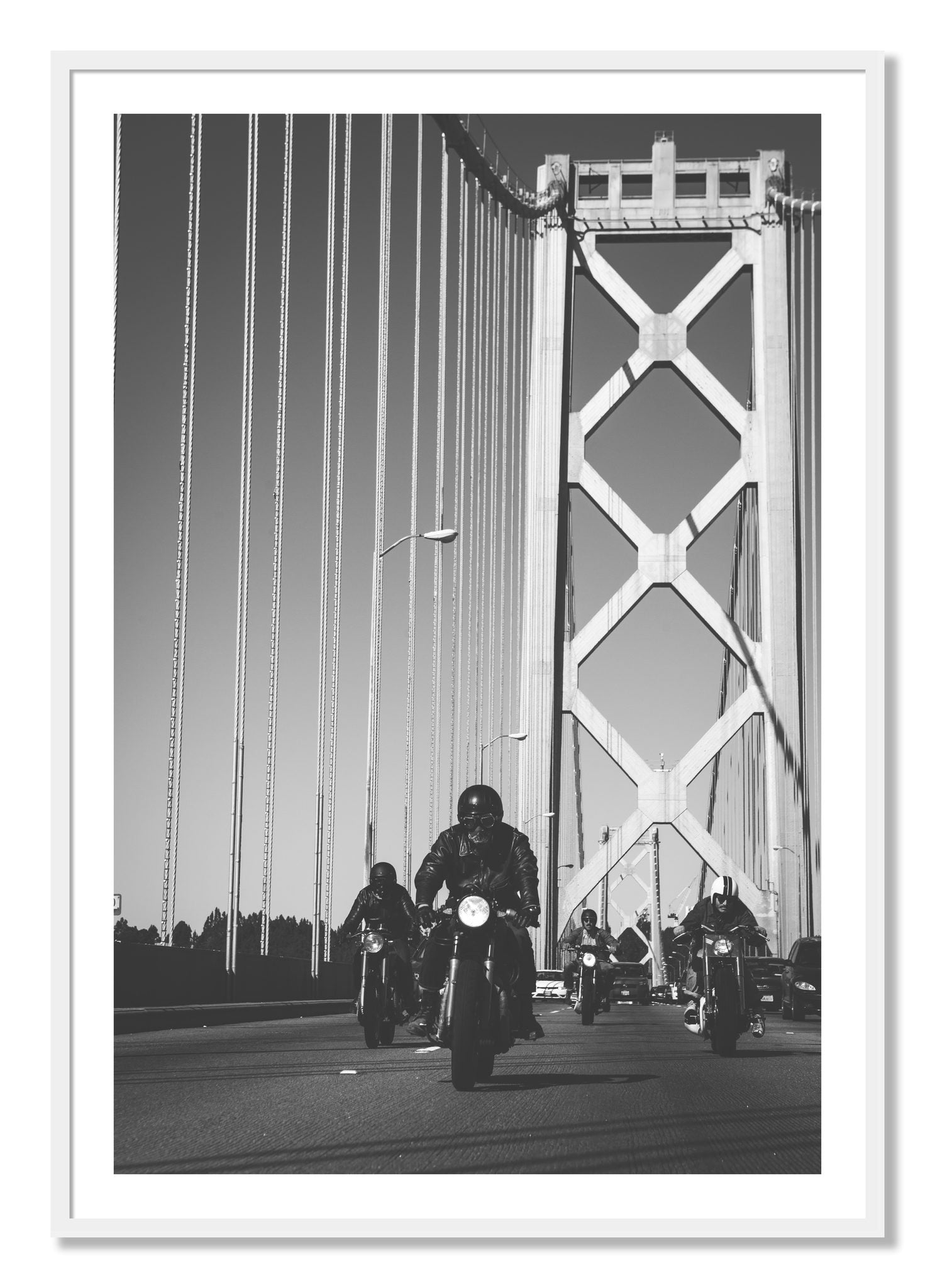 Framed photograph of Bay Bridge Boys by Dylan Ozanich, White frame, Borders
