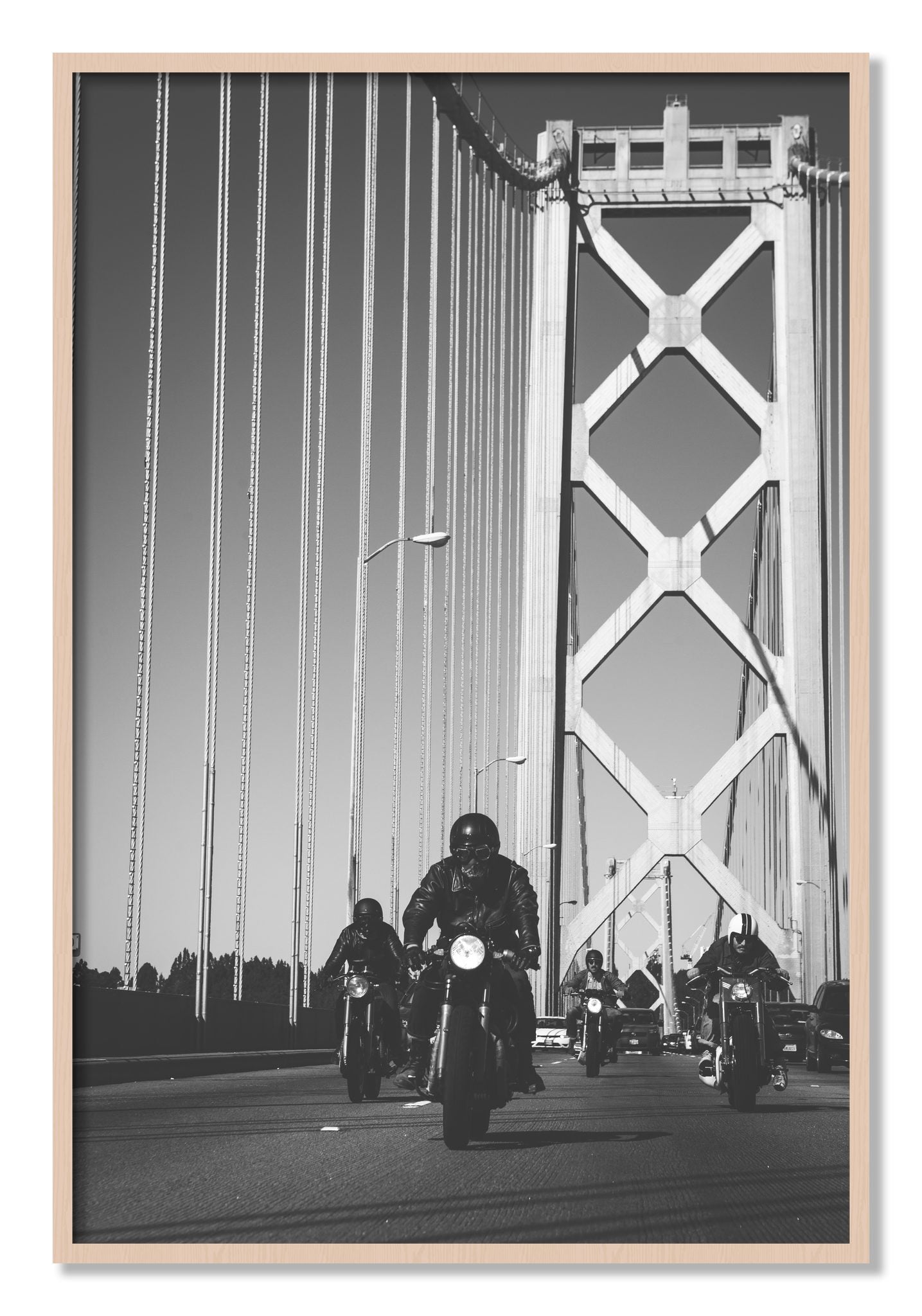 Framed photograph of Bay Bridge Boys by Dylan Ozanich, Maple frame, Full Bleed