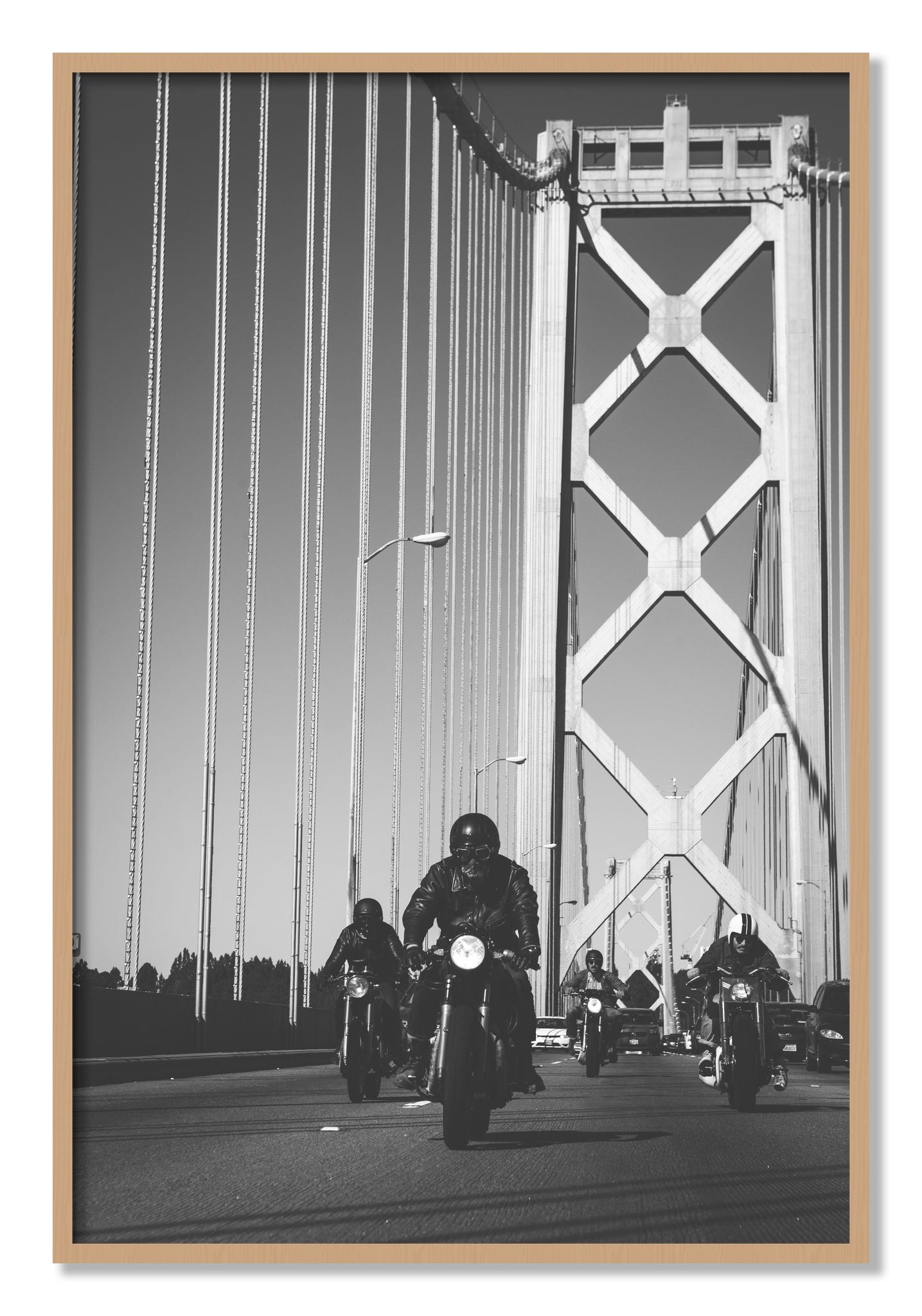 Framed photograph of Bay Bridge Boys by Dylan Ozanich, Oak frame, Full Bleed