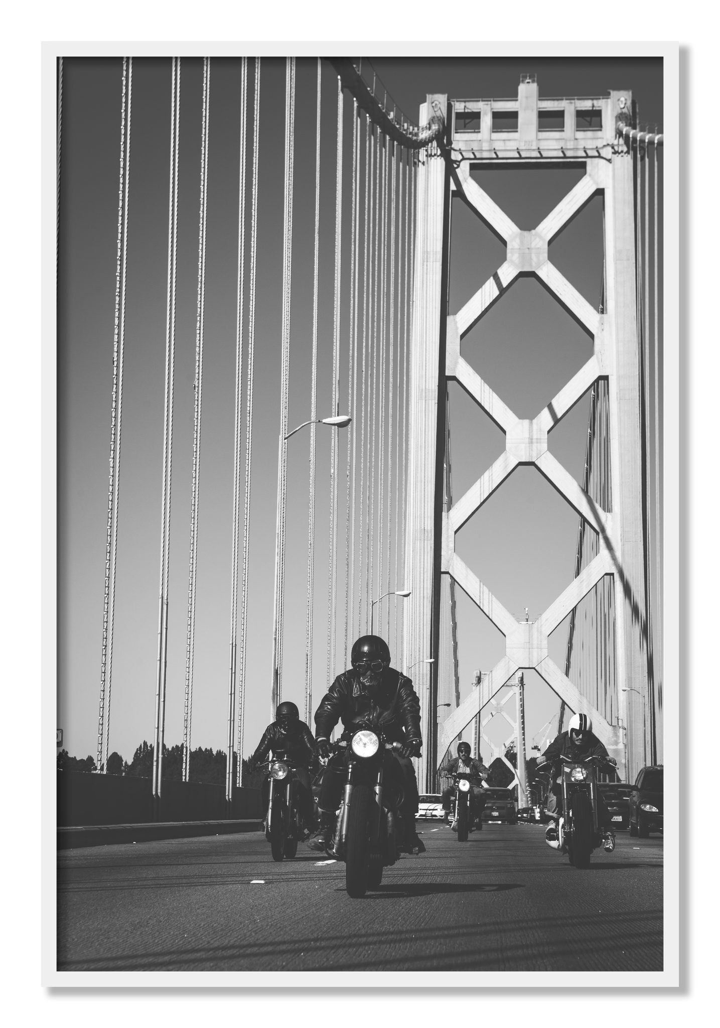 Framed photograph of Bay Bridge Boys by Dylan Ozanich, White frame, Full Bleed