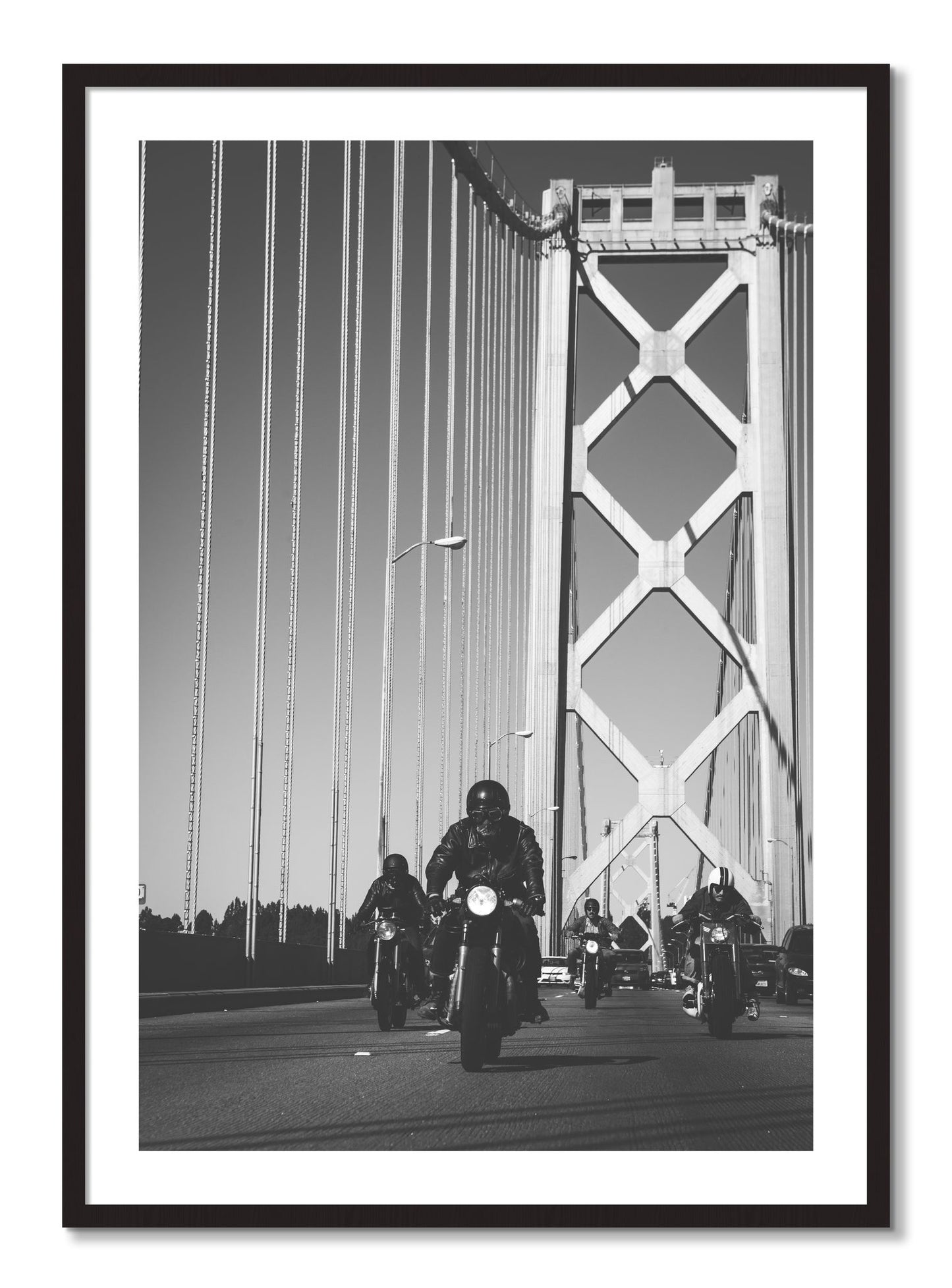 Framed photograph of Bay Bridge Boys by Dylan Ozanich, Black Walnut frame, Borders