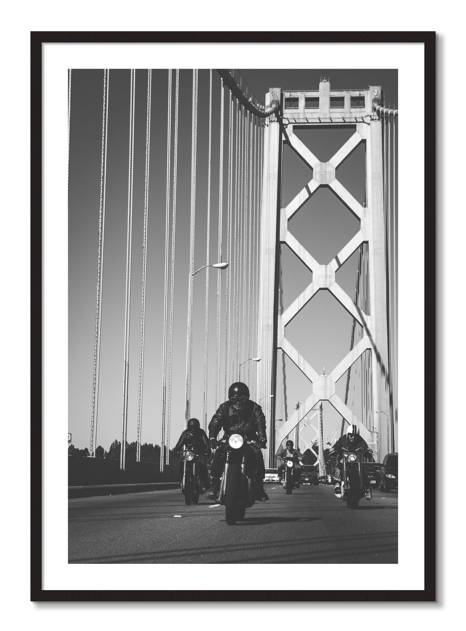Framed photograph of Bay Bridge Boys by Dylan Ozanich, Black Walnut frame, Borders