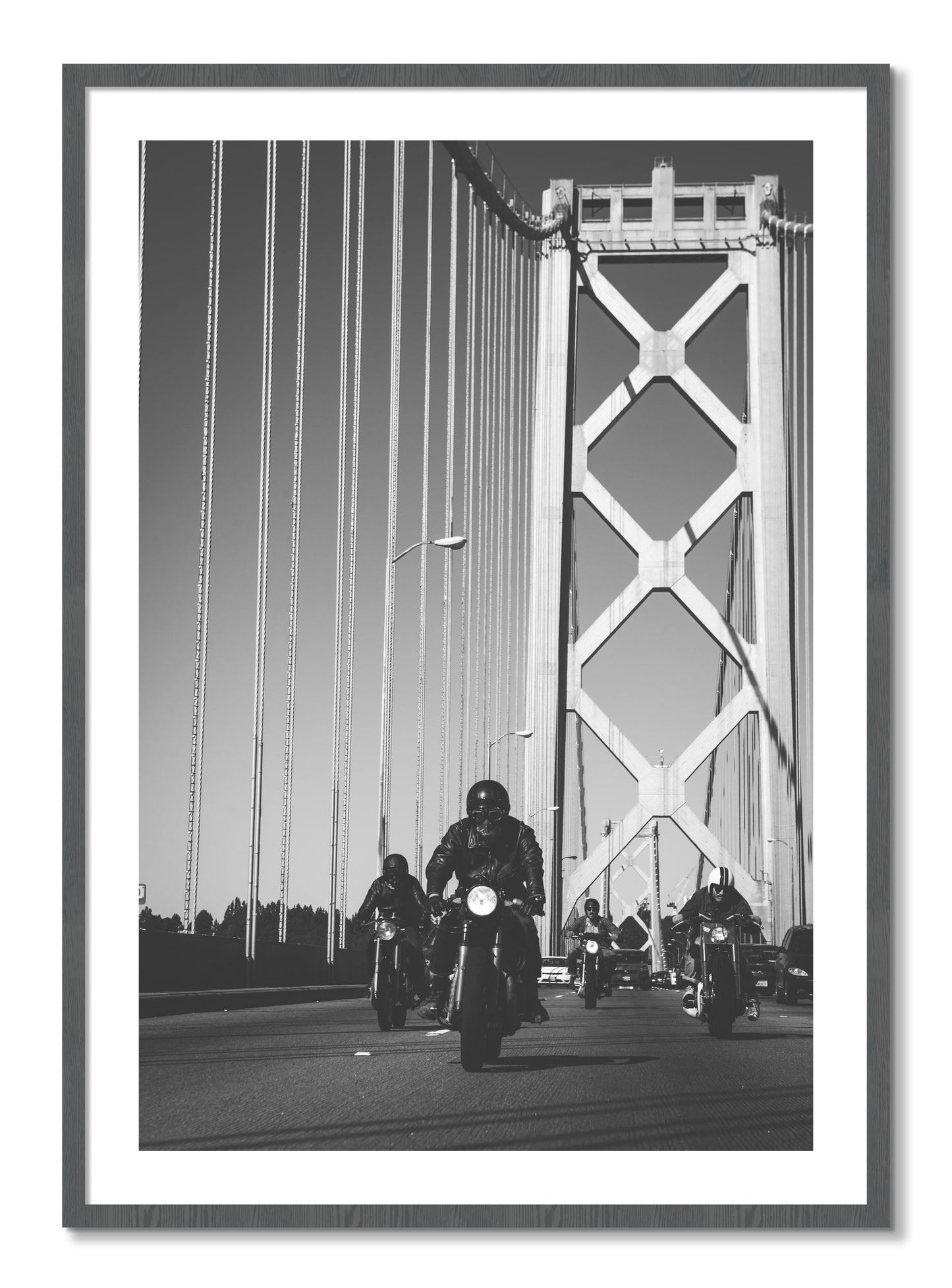 Framed photograph of Bay Bridge Boys by Dylan Ozanich, Grey frame, Borders