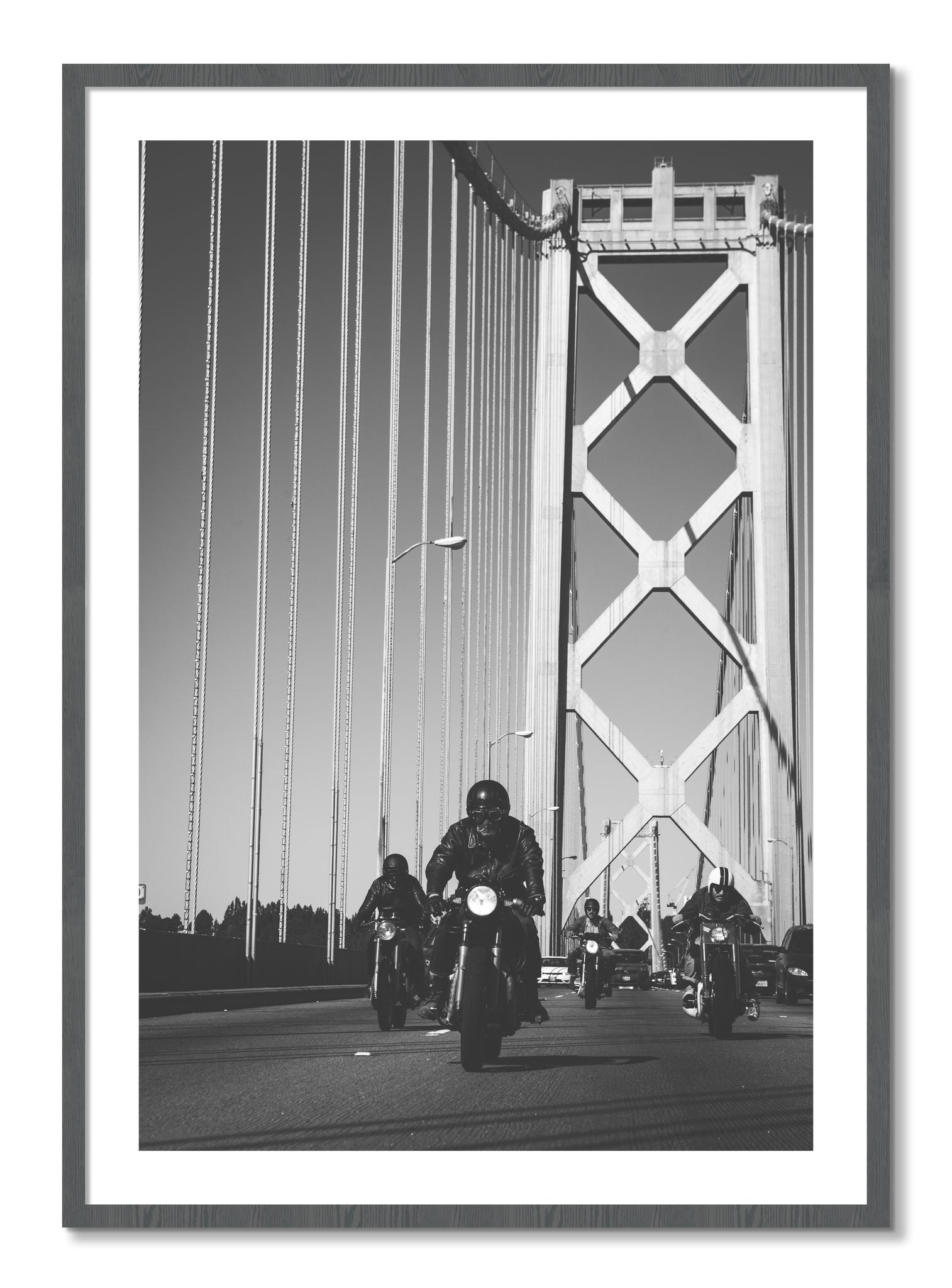 Framed photograph of Bay Bridge Boys by Dylan Ozanich, Grey frame, Borders