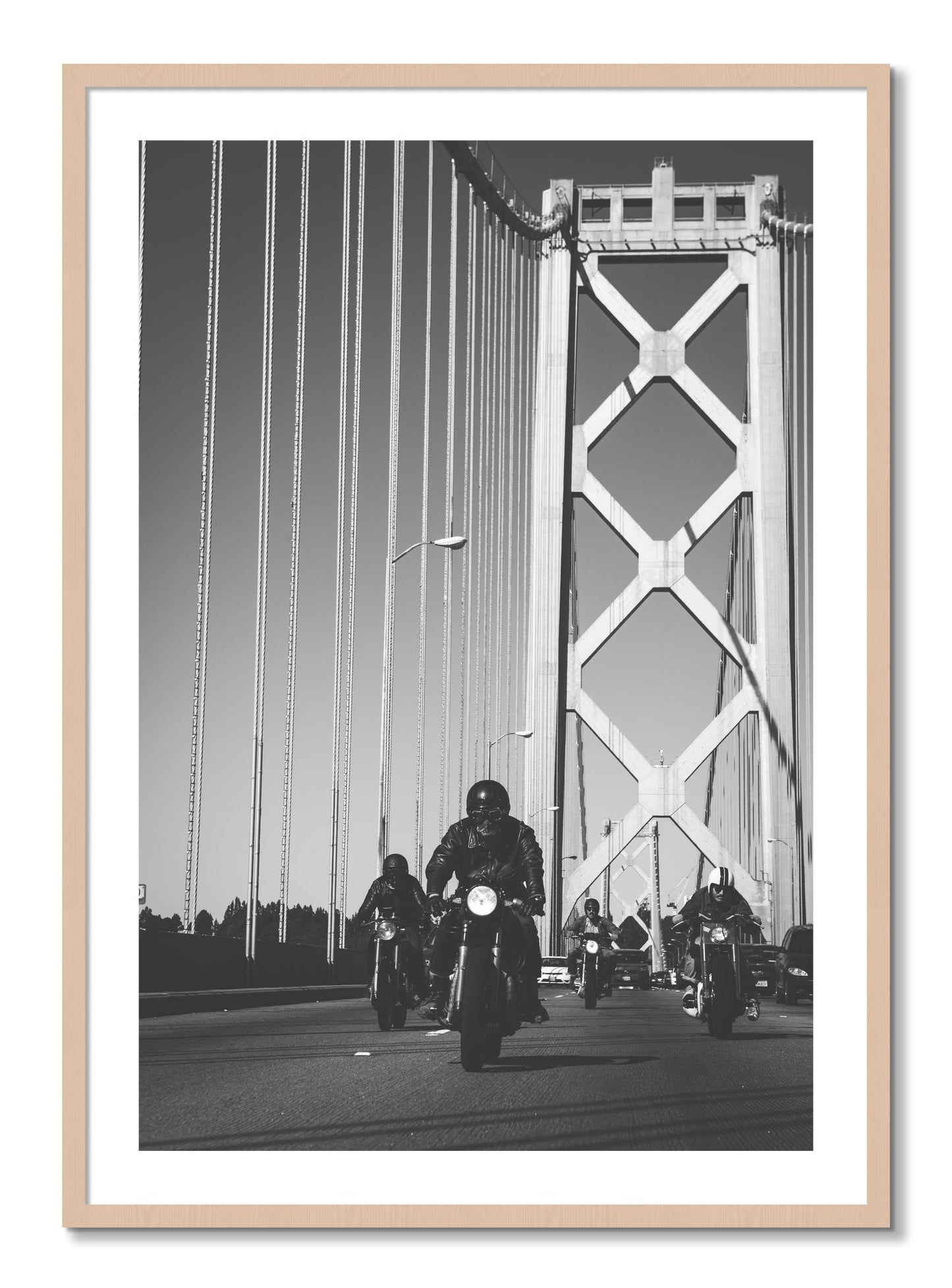 Framed photograph of Bay Bridge Boys by Dylan Ozanich, Maple frame, Borders