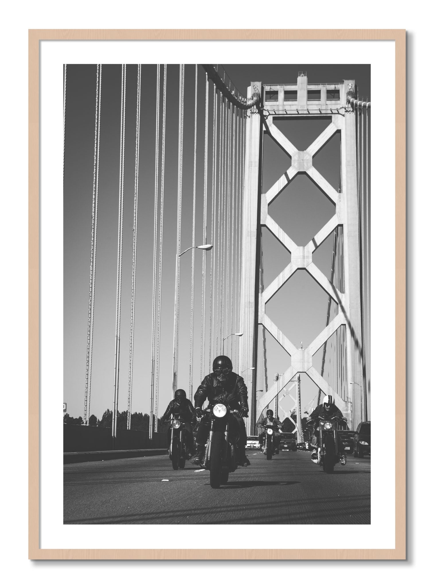 Framed photograph of Bay Bridge Boys by Dylan Ozanich, Maple frame, Borders