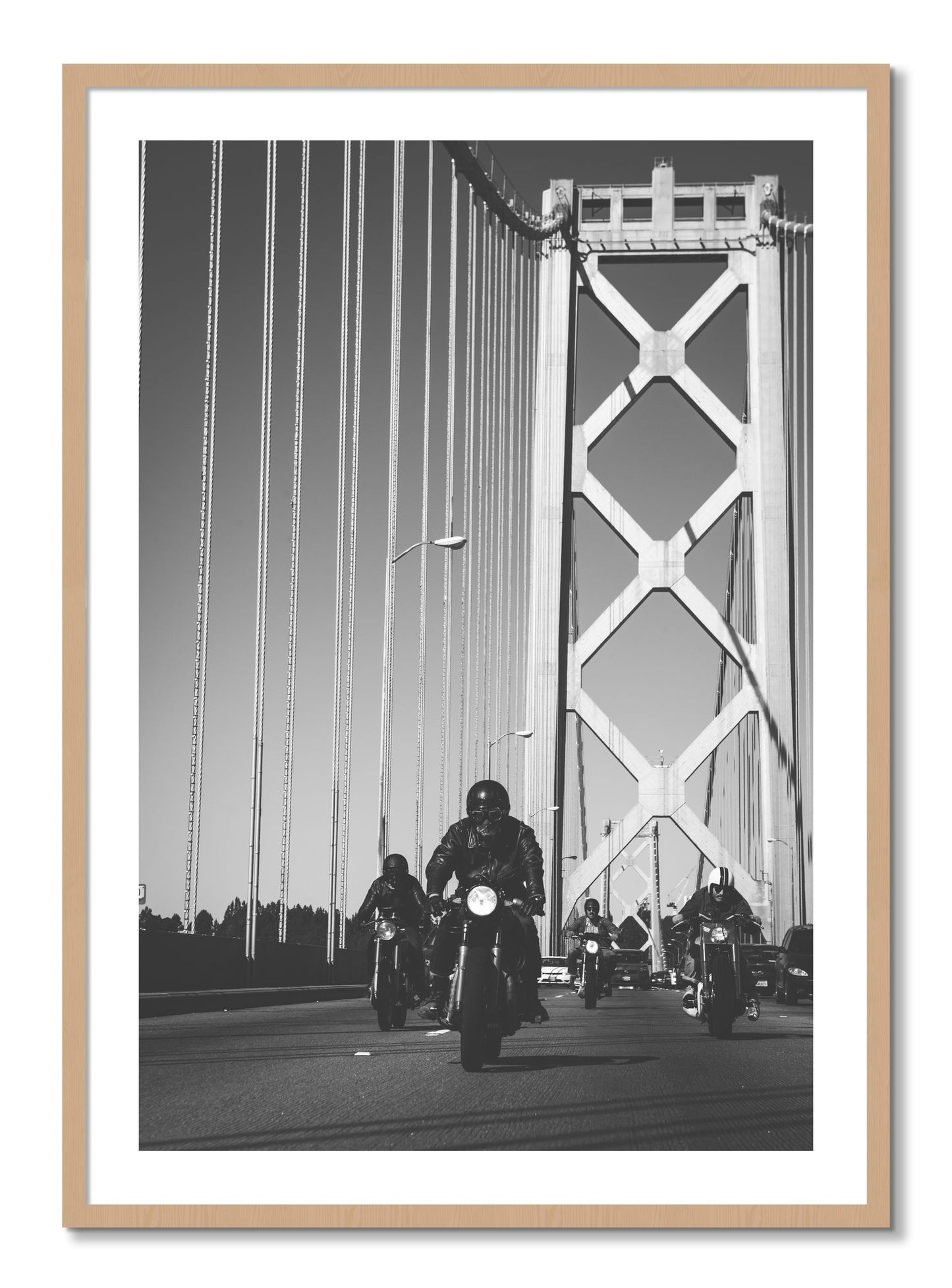 Framed photograph of Bay Bridge Boys by Dylan Ozanich, Oak frame, Borders