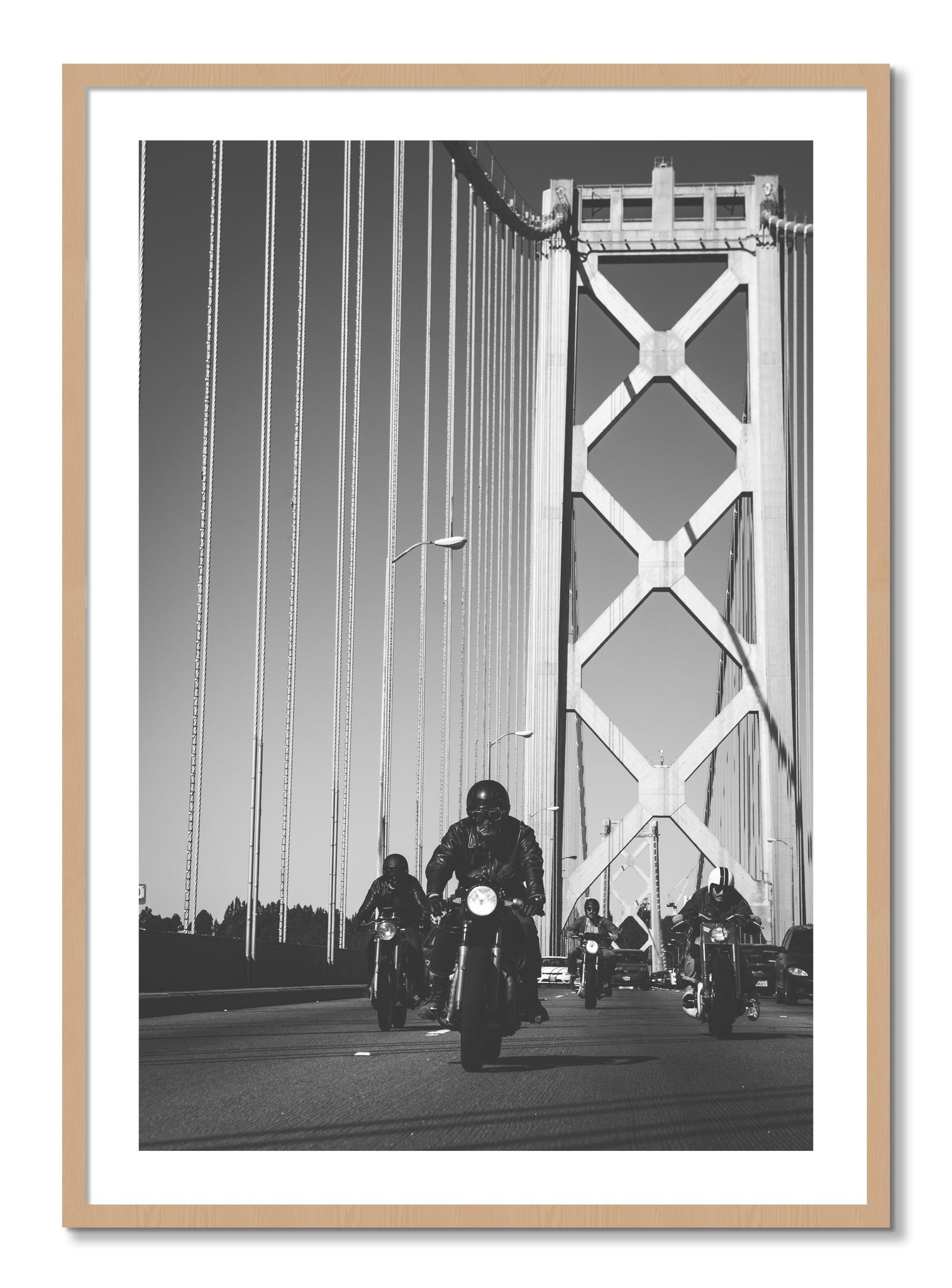 Framed photograph of Bay Bridge Boys by Dylan Ozanich, Oak frame, Borders
