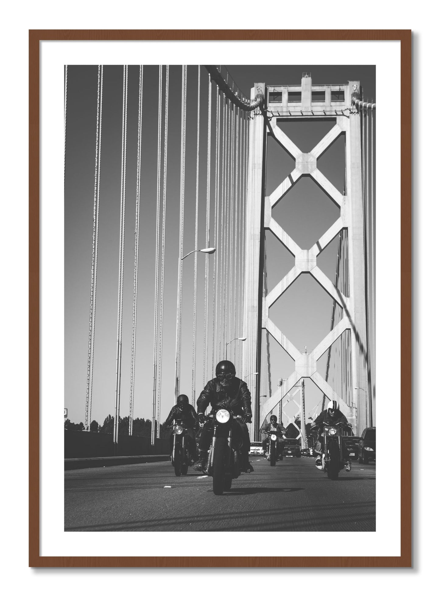 Framed photograph of Bay Bridge Boys by Dylan Ozanich, Walnut frame, Borders