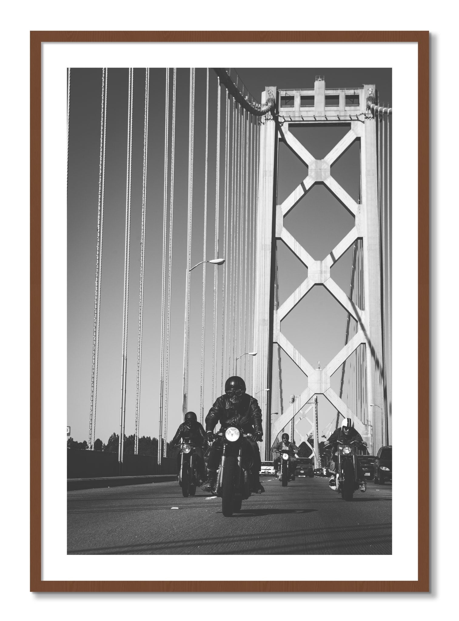 Framed photograph of Bay Bridge Boys by Dylan Ozanich, Walnut frame, Borders