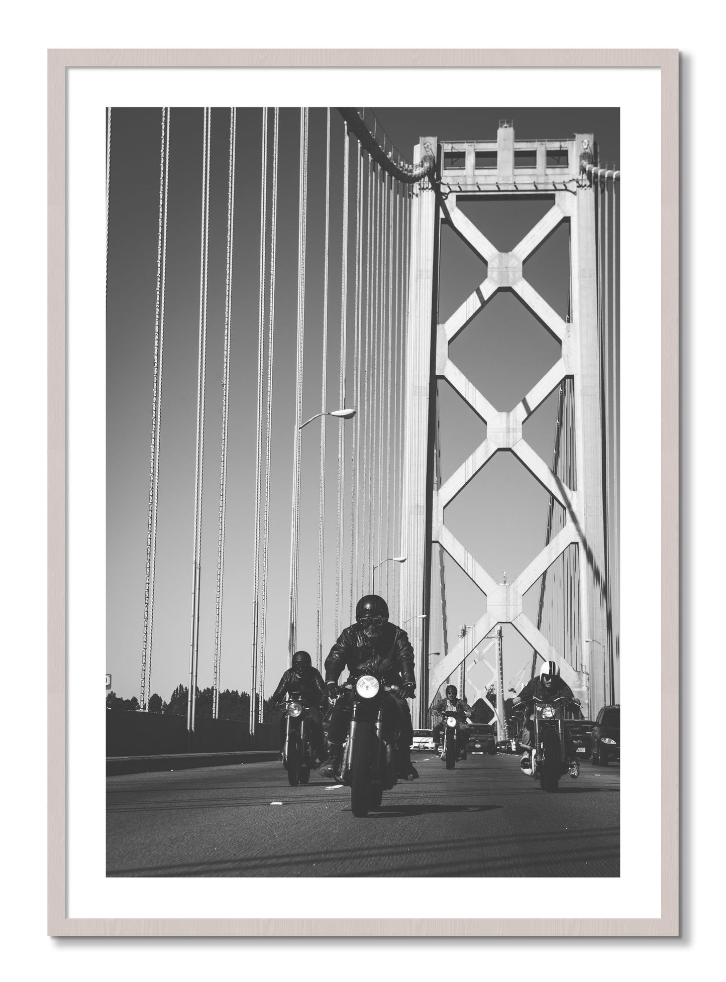 Framed photograph of Bay Bridge Boys by Dylan Ozanich, White Maple frame, Borders