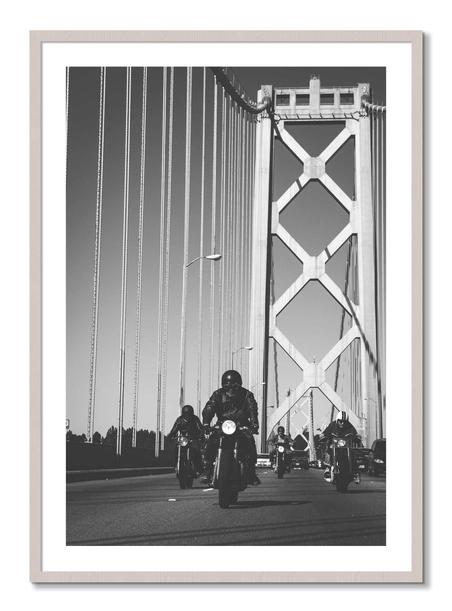 Framed photograph of Bay Bridge Boys by Dylan Ozanich, White Maple frame, Borders