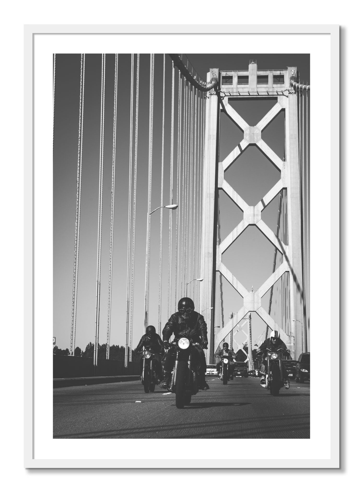 Framed photograph of Bay Bridge Boys by Dylan Ozanich, White frame, Borders