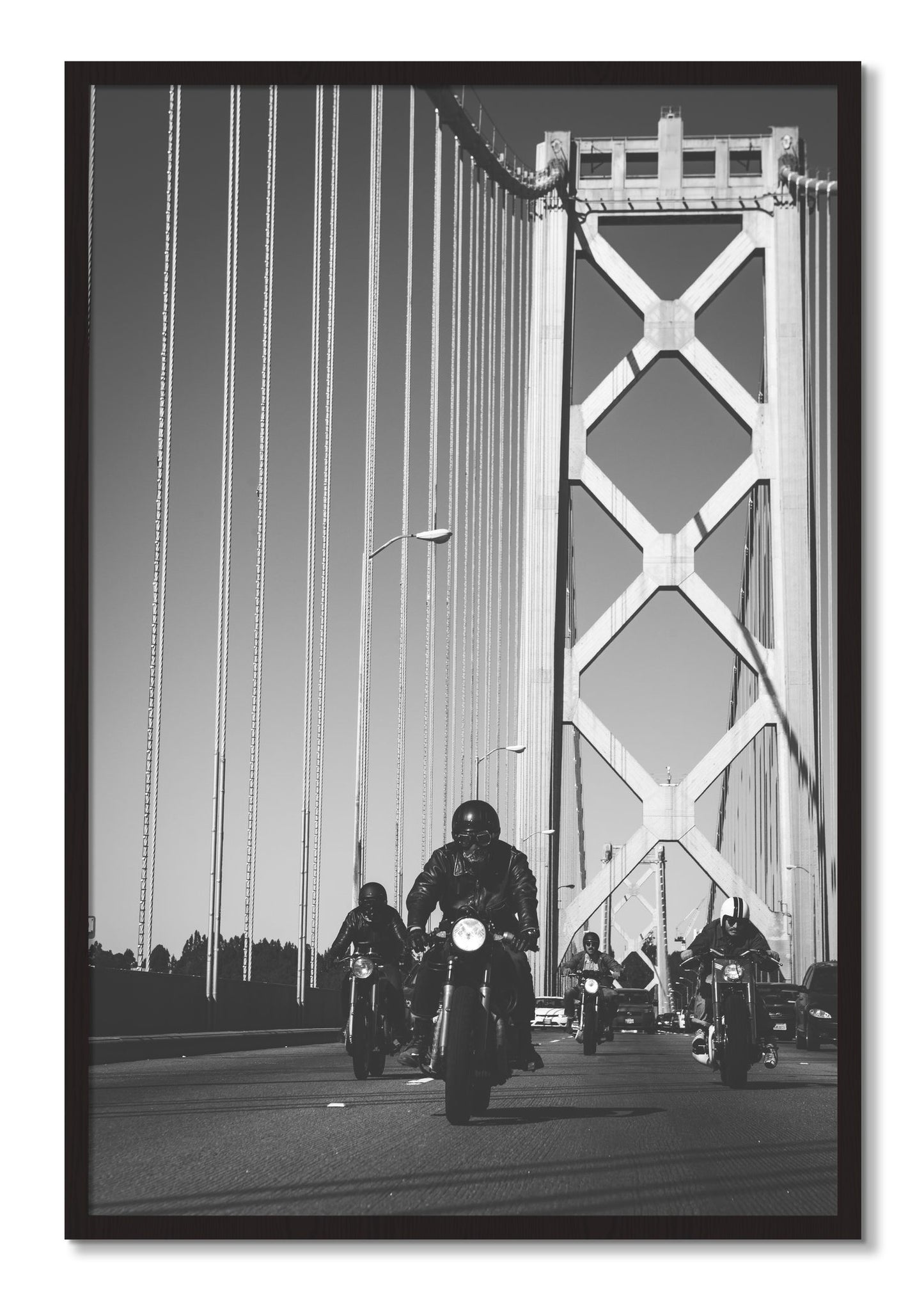 Framed photograph of Bay Bridge Boys by Dylan Ozanich, Black Walnut frame, Full Bleed