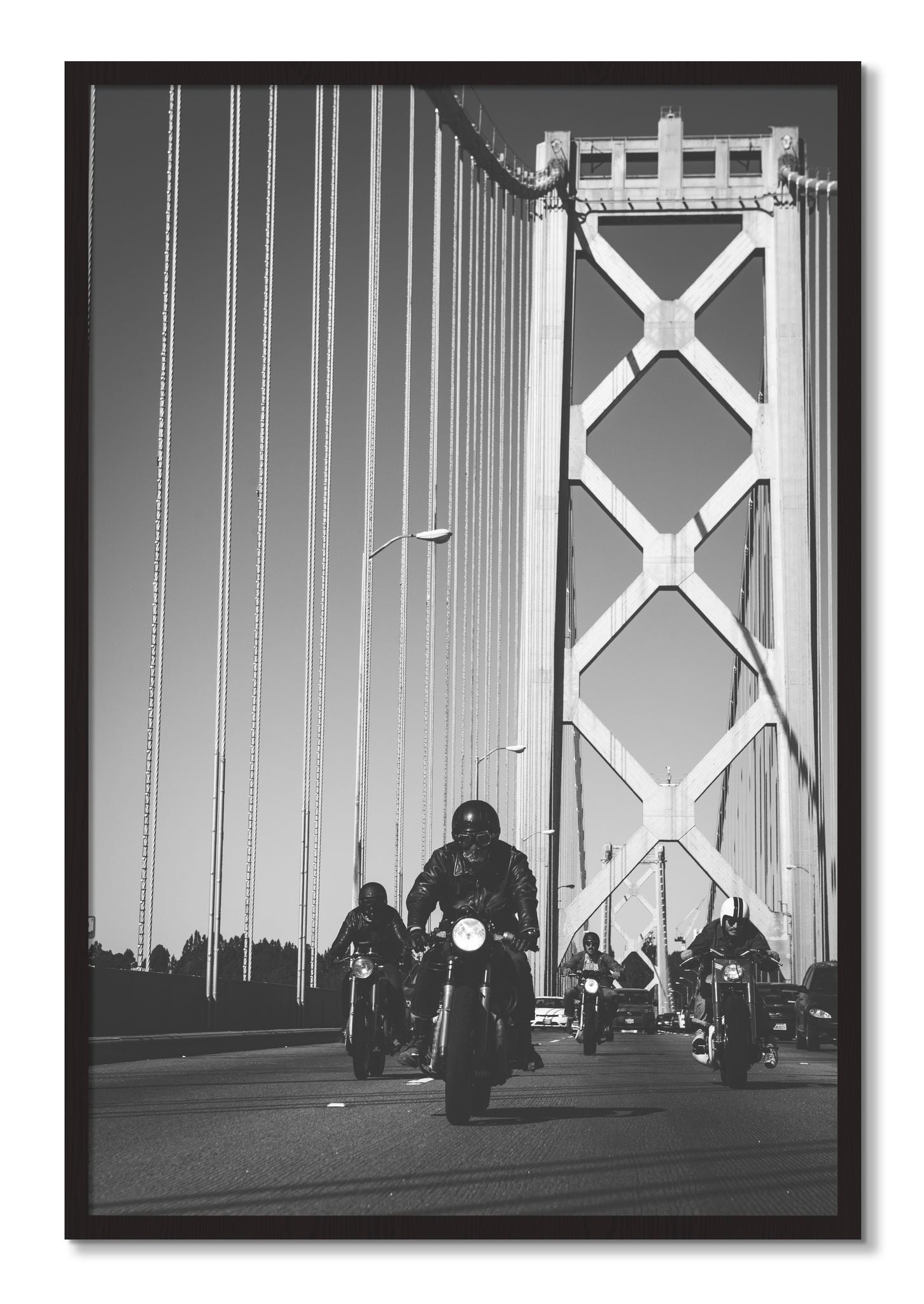 Framed photograph of Bay Bridge Boys by Dylan Ozanich, Black Walnut frame, Full Bleed