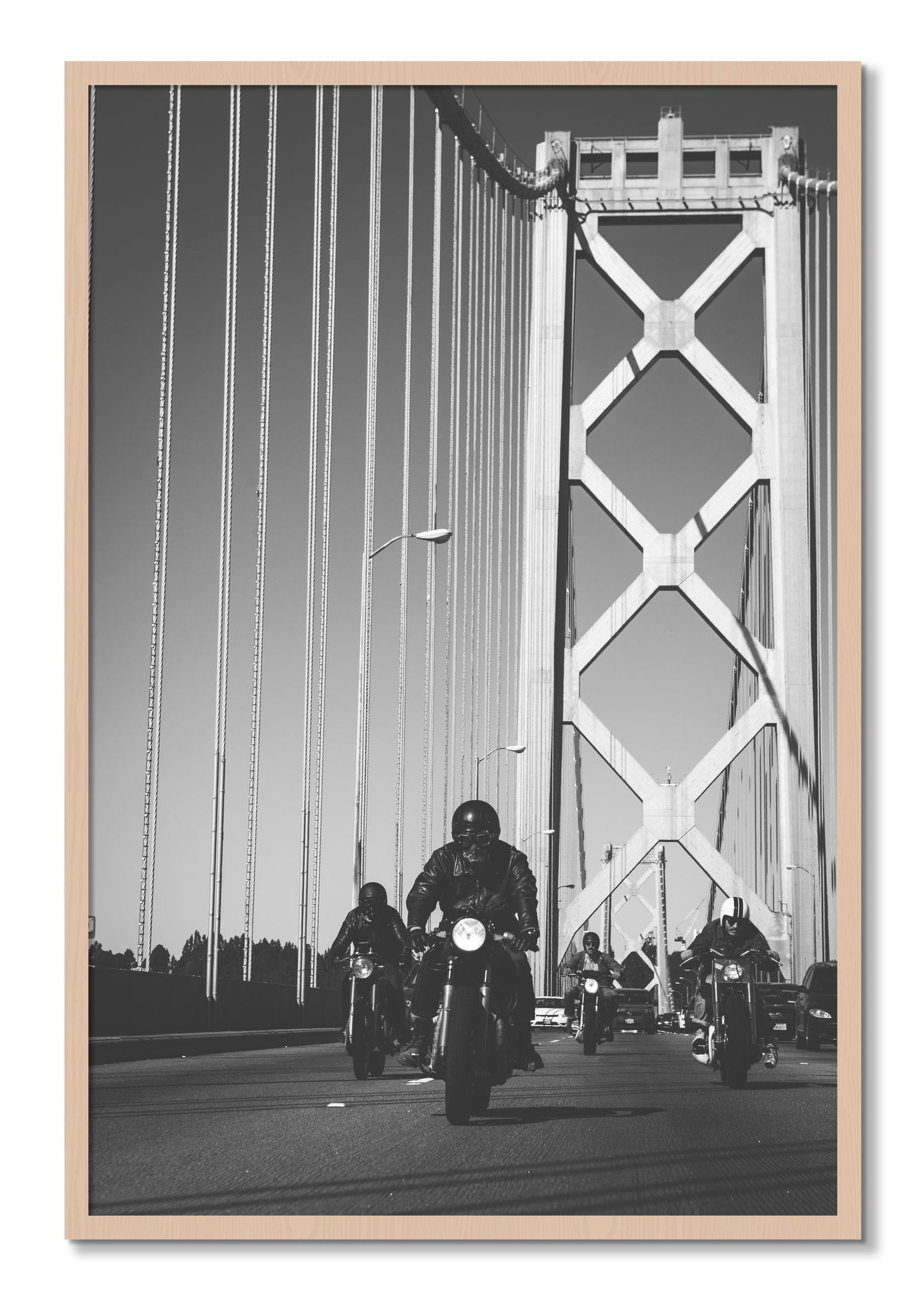 Framed photograph of Bay Bridge Boys by Dylan Ozanich, Maple frame, Full Bleed