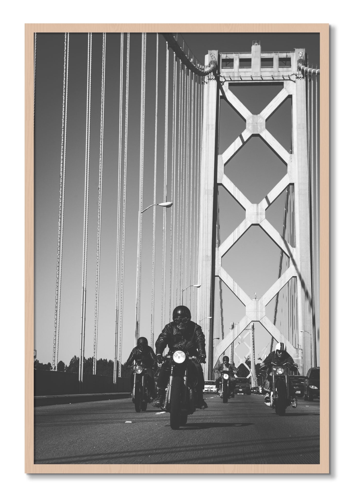 Framed photograph of Bay Bridge Boys by Dylan Ozanich, Maple frame, Full Bleed