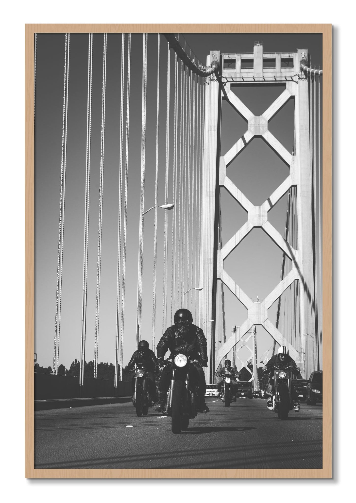 Framed photograph of Bay Bridge Boys by Dylan Ozanich, Oak frame, Full Bleed