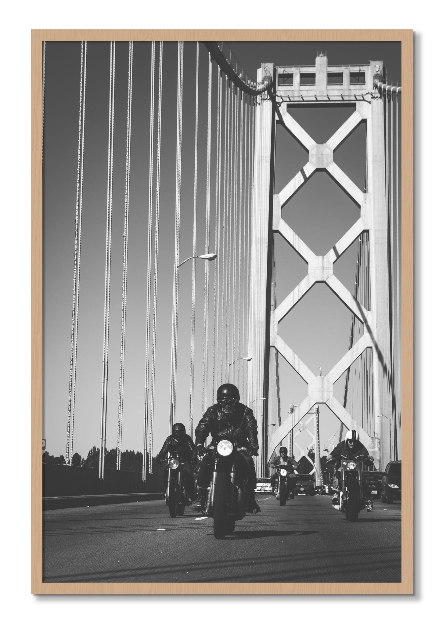 Framed photograph of Bay Bridge Boys by Dylan Ozanich, Oak frame, Full Bleed