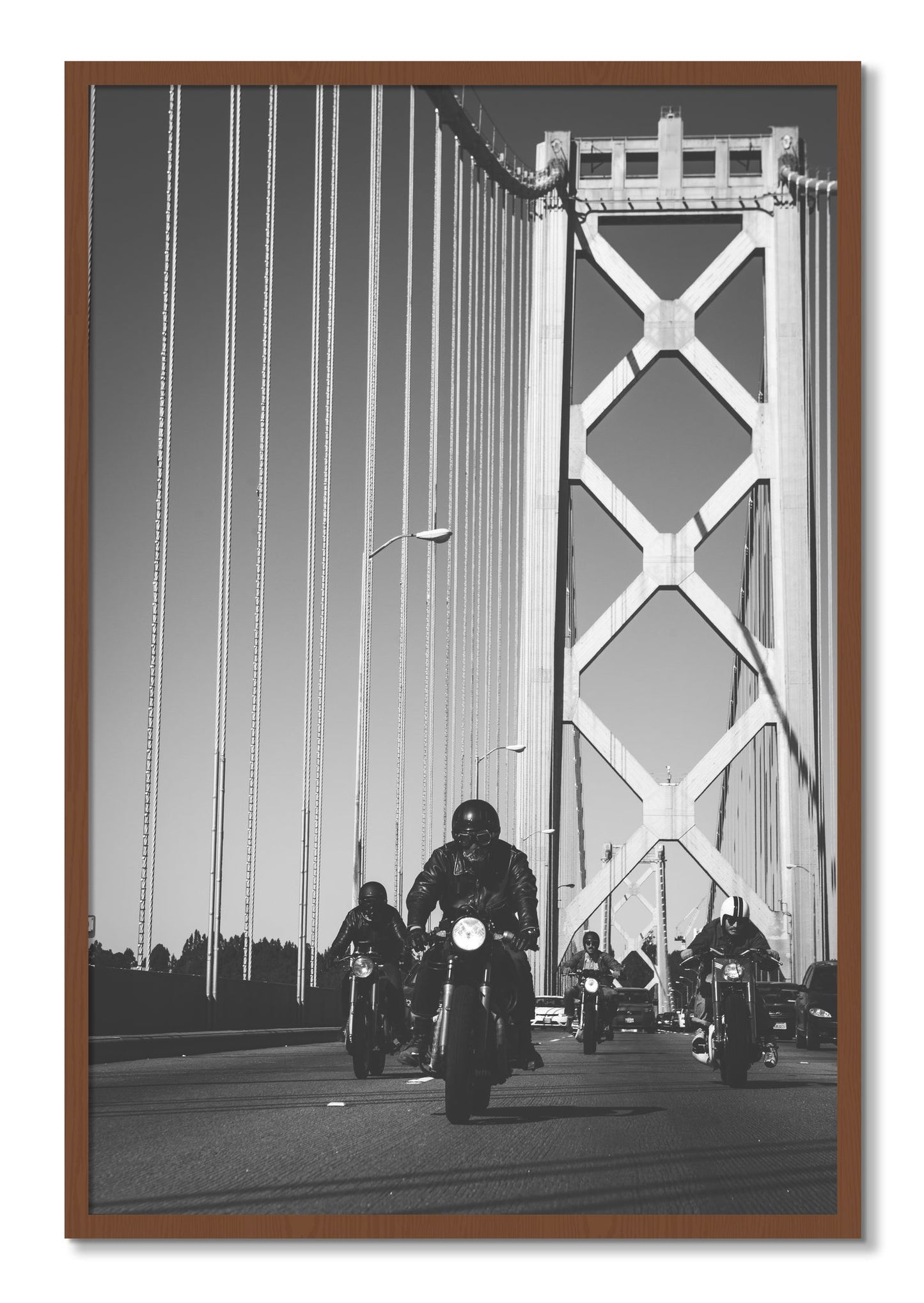 Framed photograph of Bay Bridge Boys by Dylan Ozanich, Walnut frame, Full Bleed