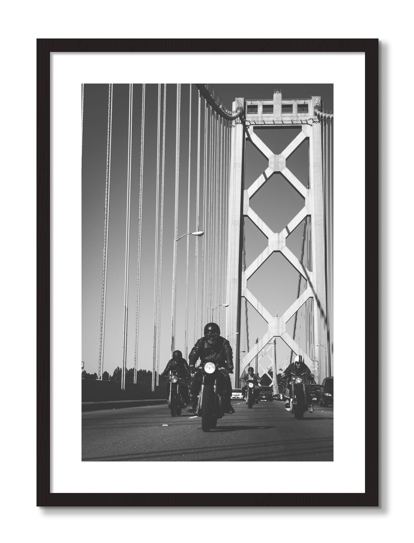Framed photograph of Bay Bridge Boys by Dylan Ozanich, Black Walnut frame, Borders