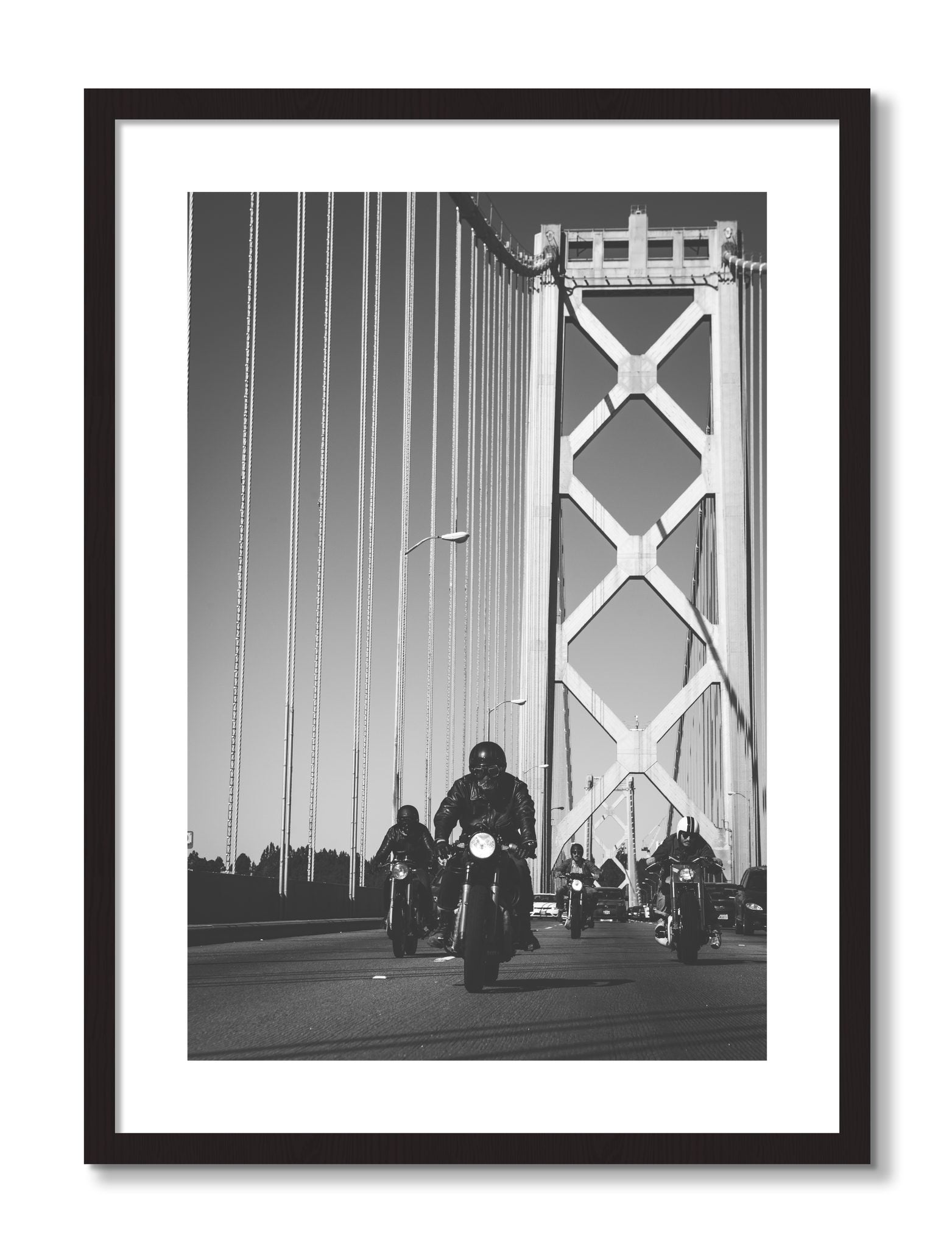 Framed photograph of Bay Bridge Boys by Dylan Ozanich, Black Walnut frame, Borders