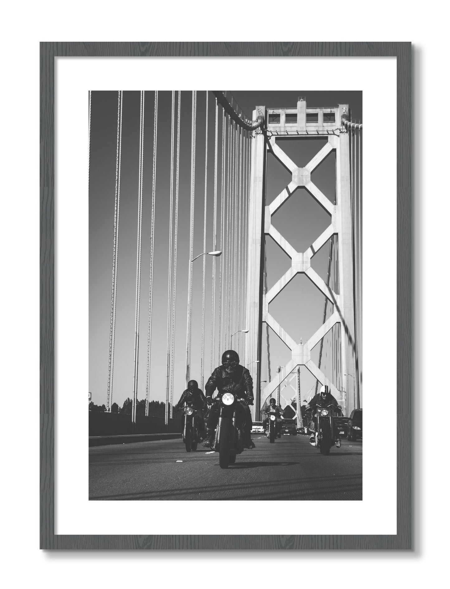Framed photograph of Bay Bridge Boys by Dylan Ozanich, Grey frame, Borders