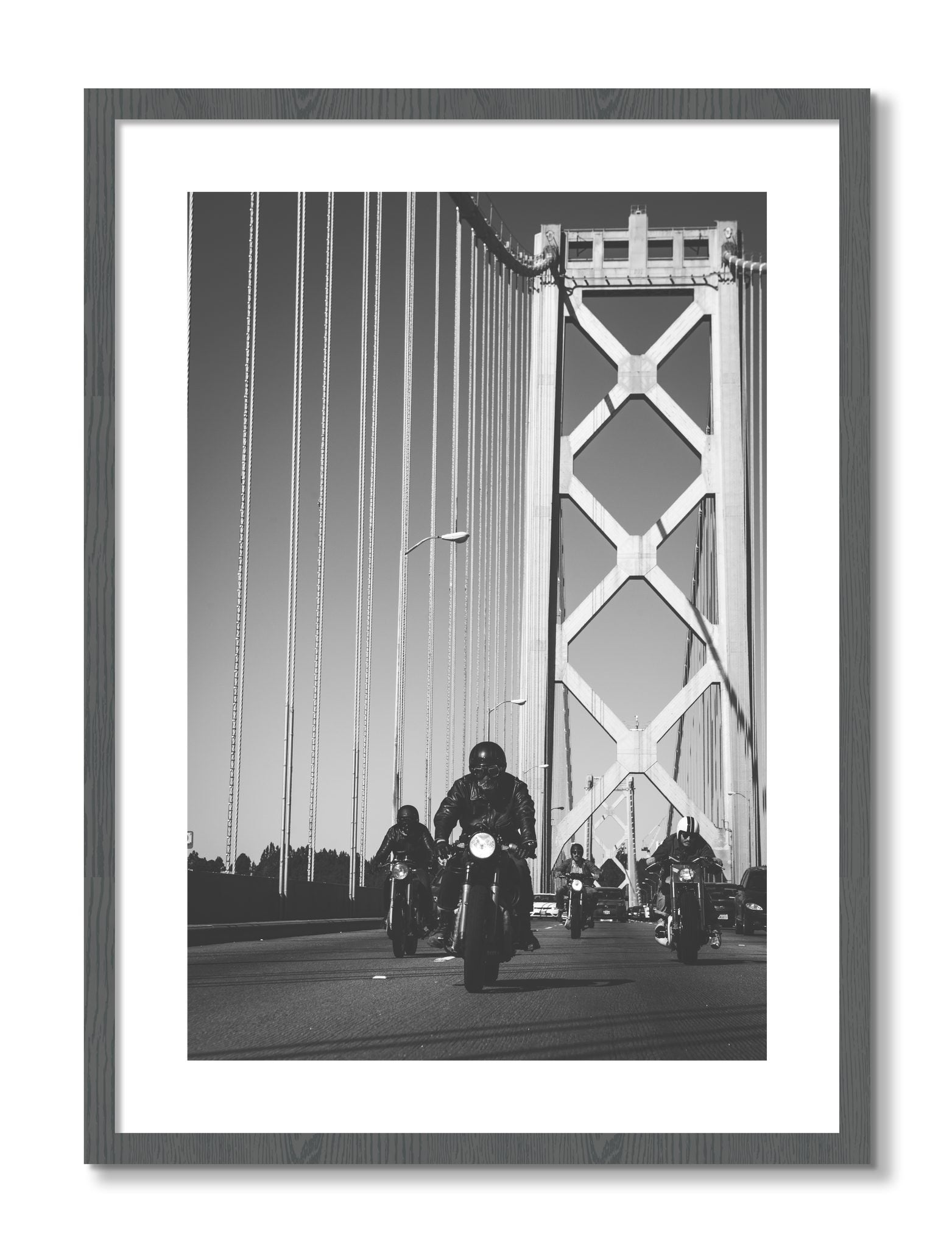 Framed photograph of Bay Bridge Boys by Dylan Ozanich, Grey frame, Borders
