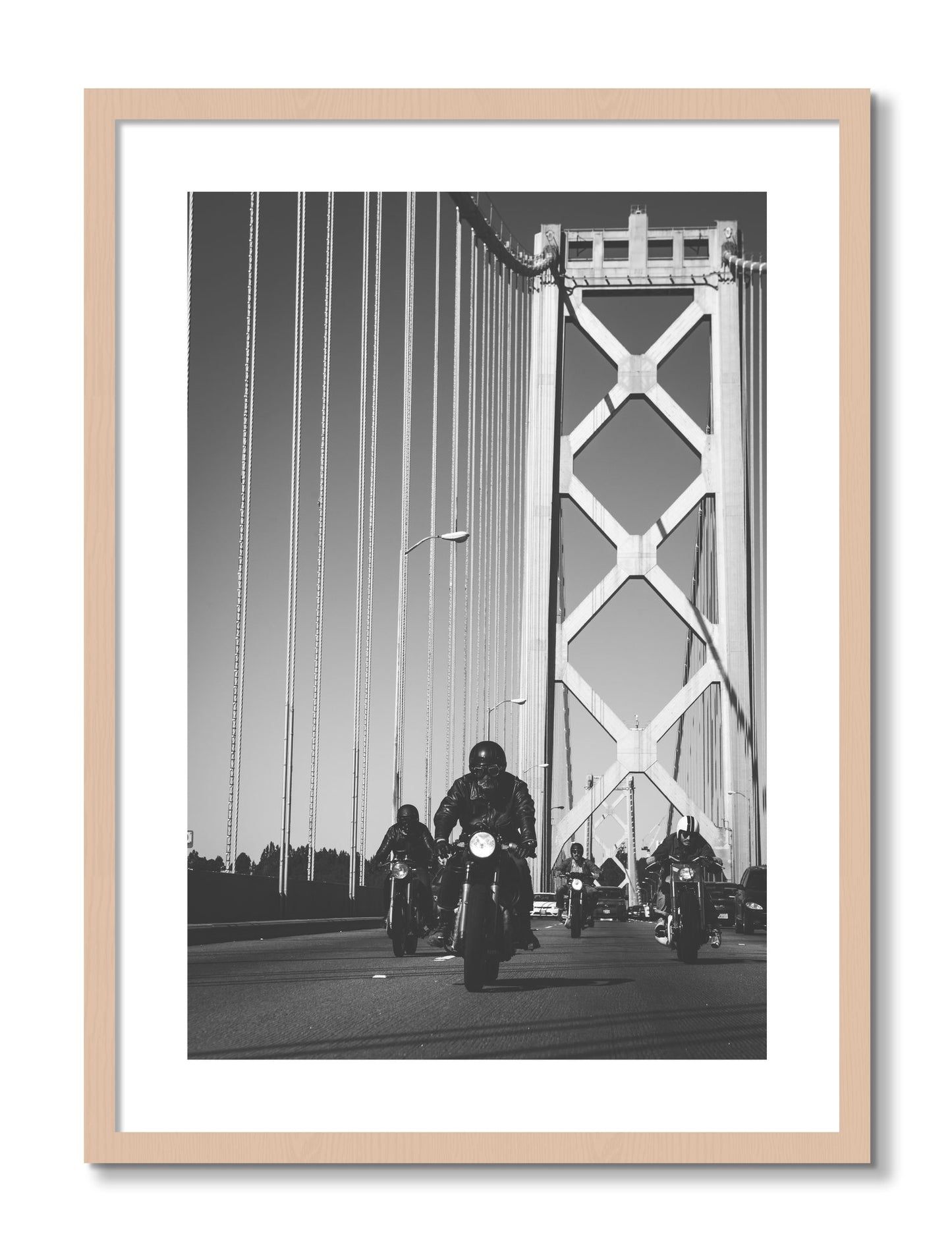 Framed photograph of Bay Bridge Boys by Dylan Ozanich, Maple frame, Borders
