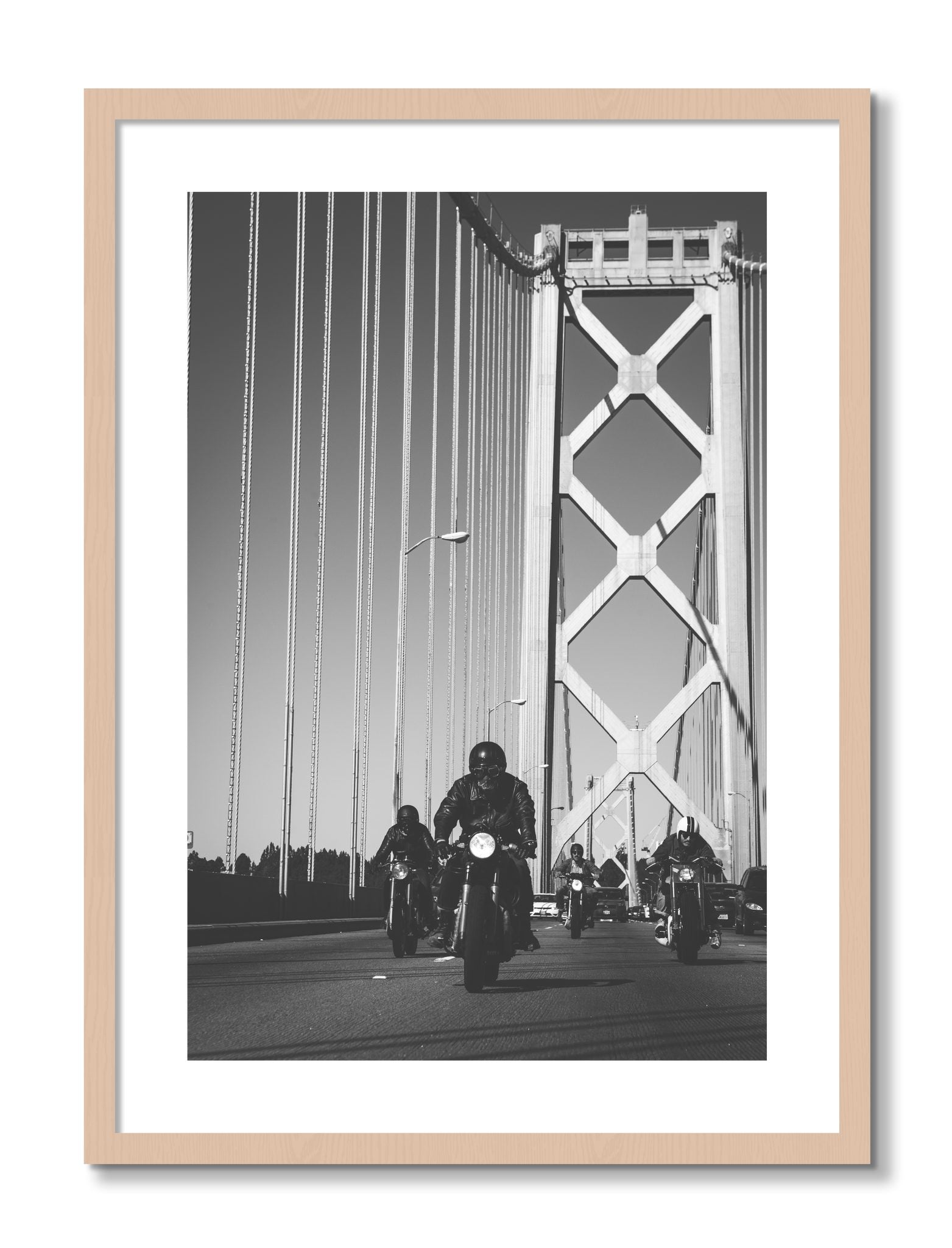 Framed photograph of Bay Bridge Boys by Dylan Ozanich, Maple frame, Borders