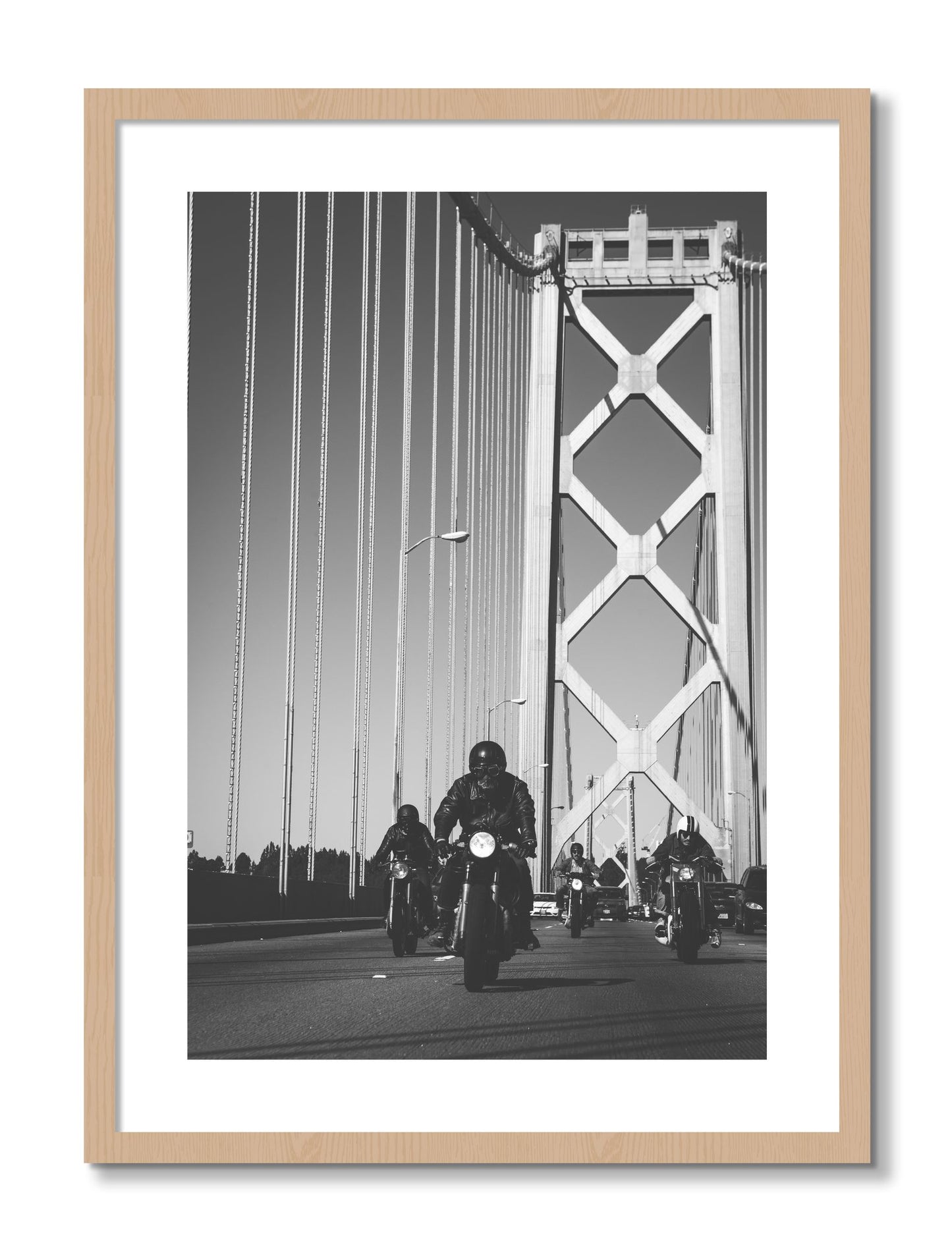 Framed photograph of Bay Bridge Boys by Dylan Ozanich, Oak frame, Borders