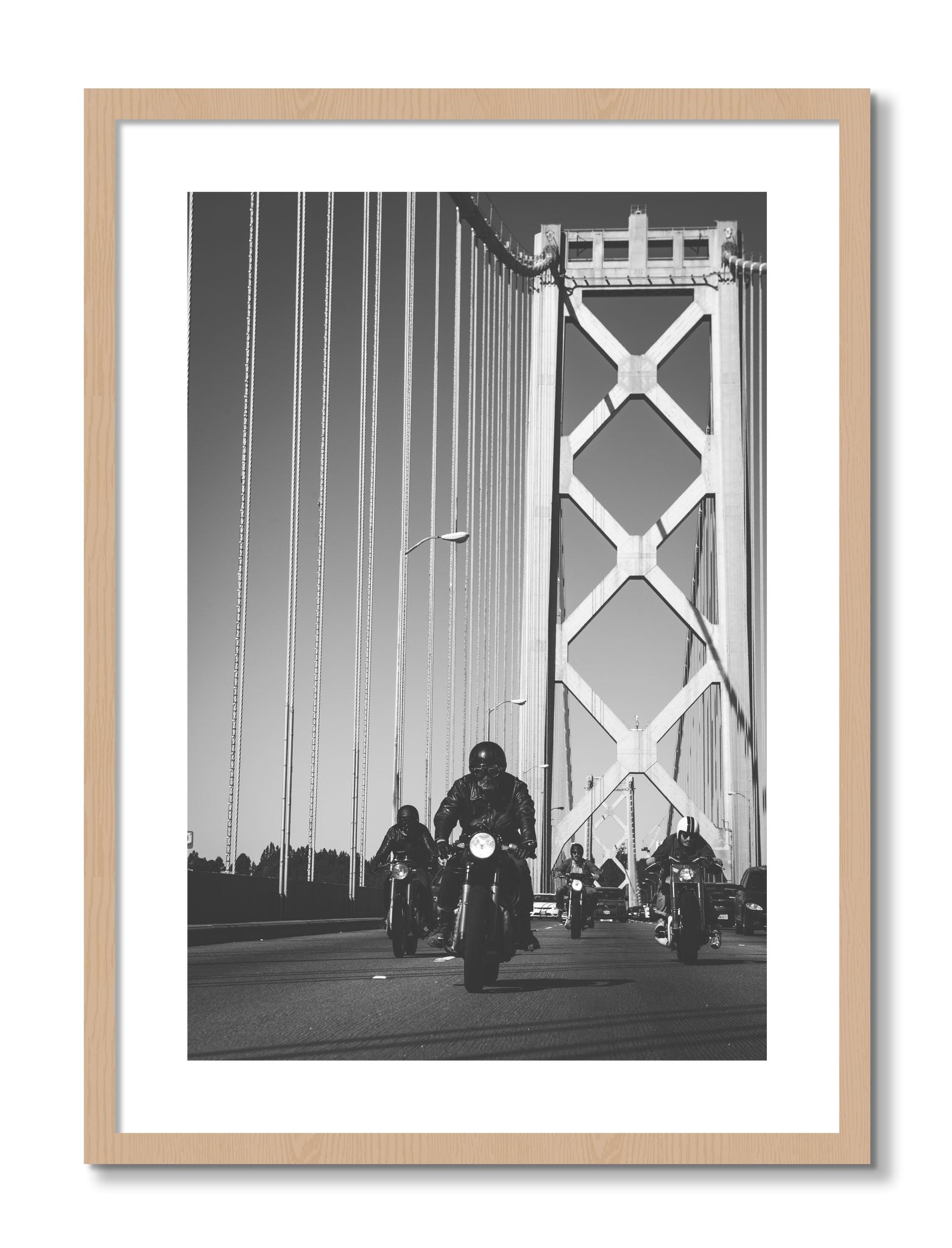 Framed photograph of Bay Bridge Boys by Dylan Ozanich, Oak frame, Borders
