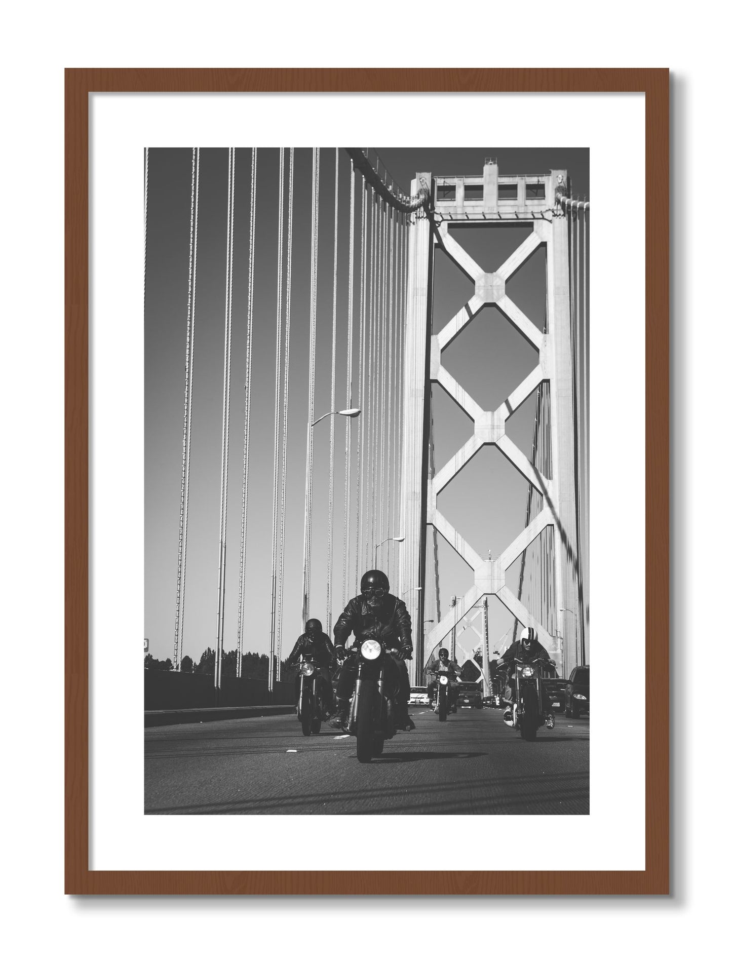 Framed photograph of Bay Bridge Boys by Dylan Ozanich, Walnut frame, Borders