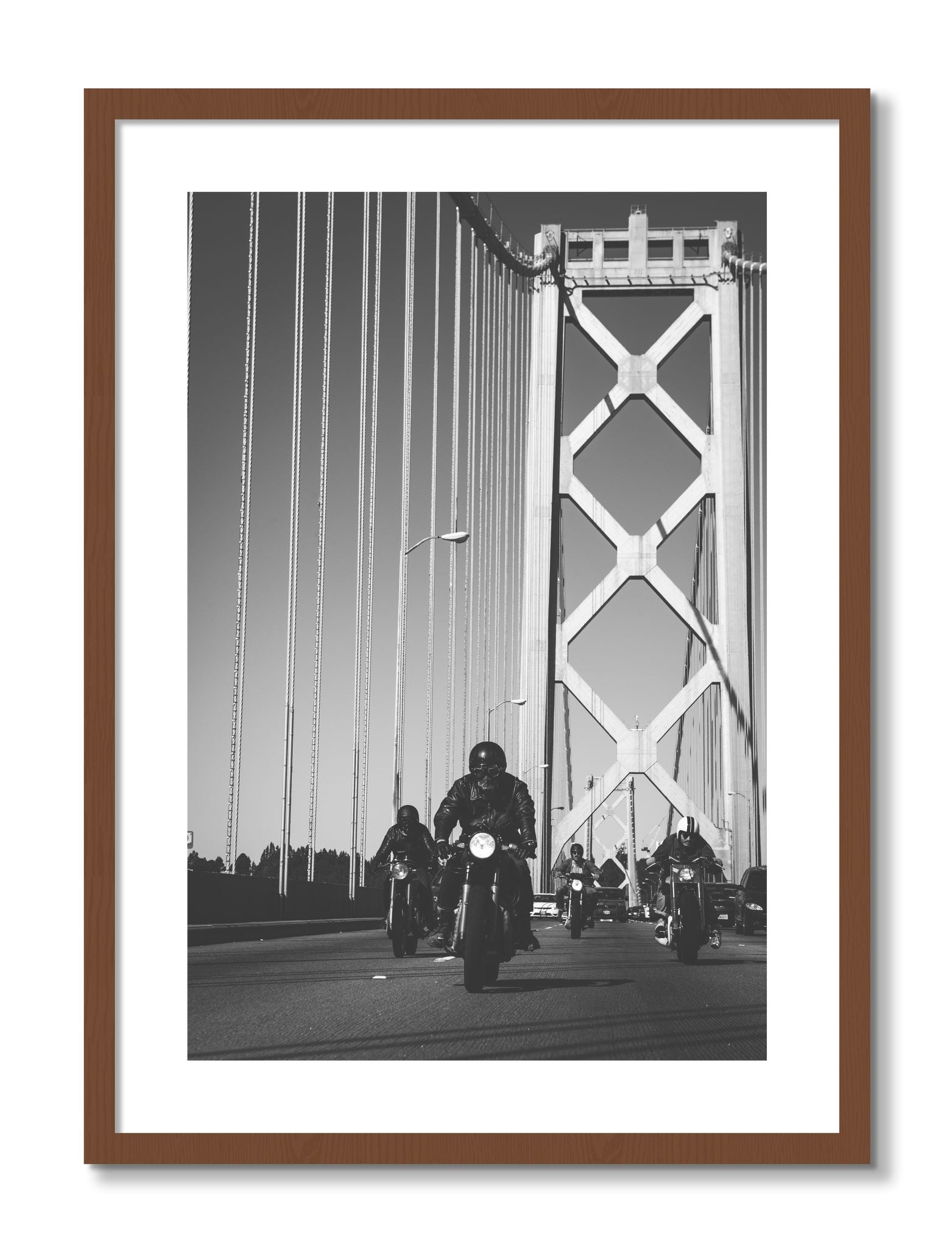 Framed photograph of Bay Bridge Boys by Dylan Ozanich, Walnut frame, Borders