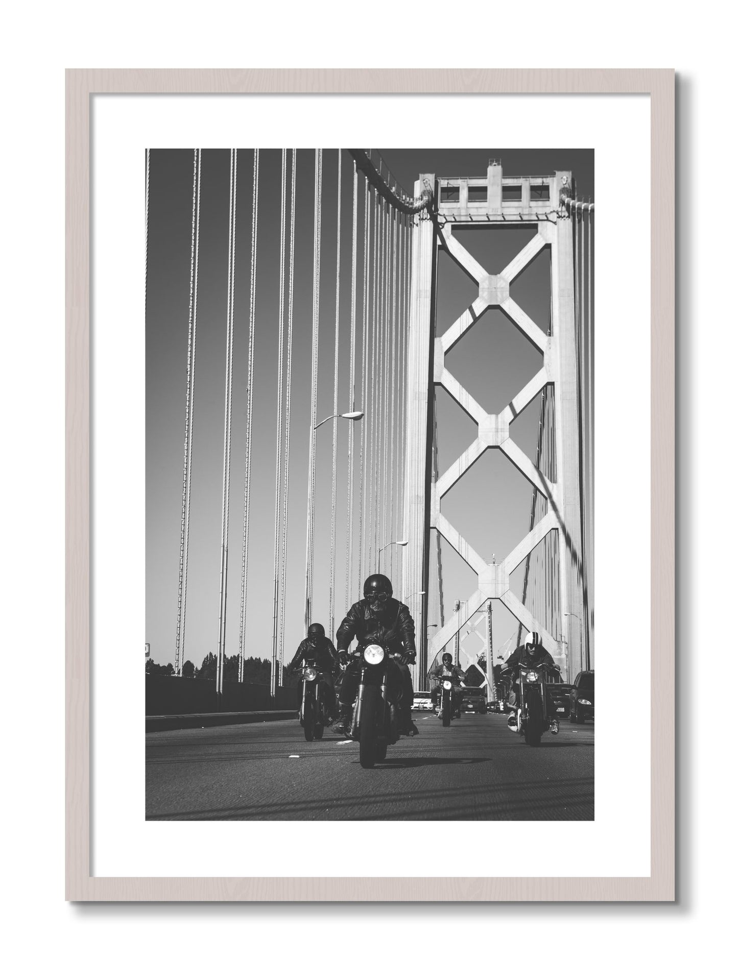 Framed photograph of Bay Bridge Boys by Dylan Ozanich, White Maple frame, Borders