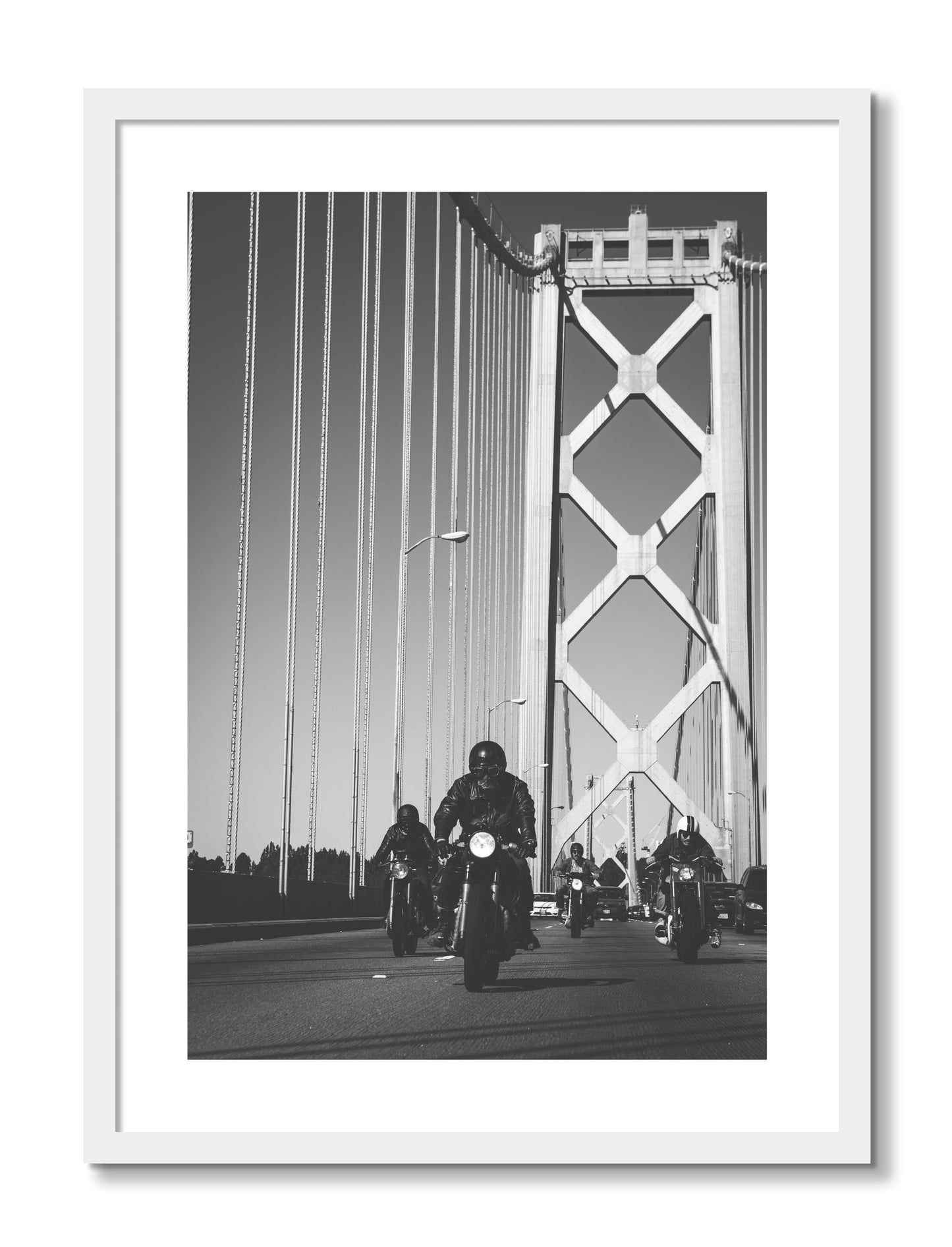 Framed photograph of Bay Bridge Boys by Dylan Ozanich, White frame, Borders