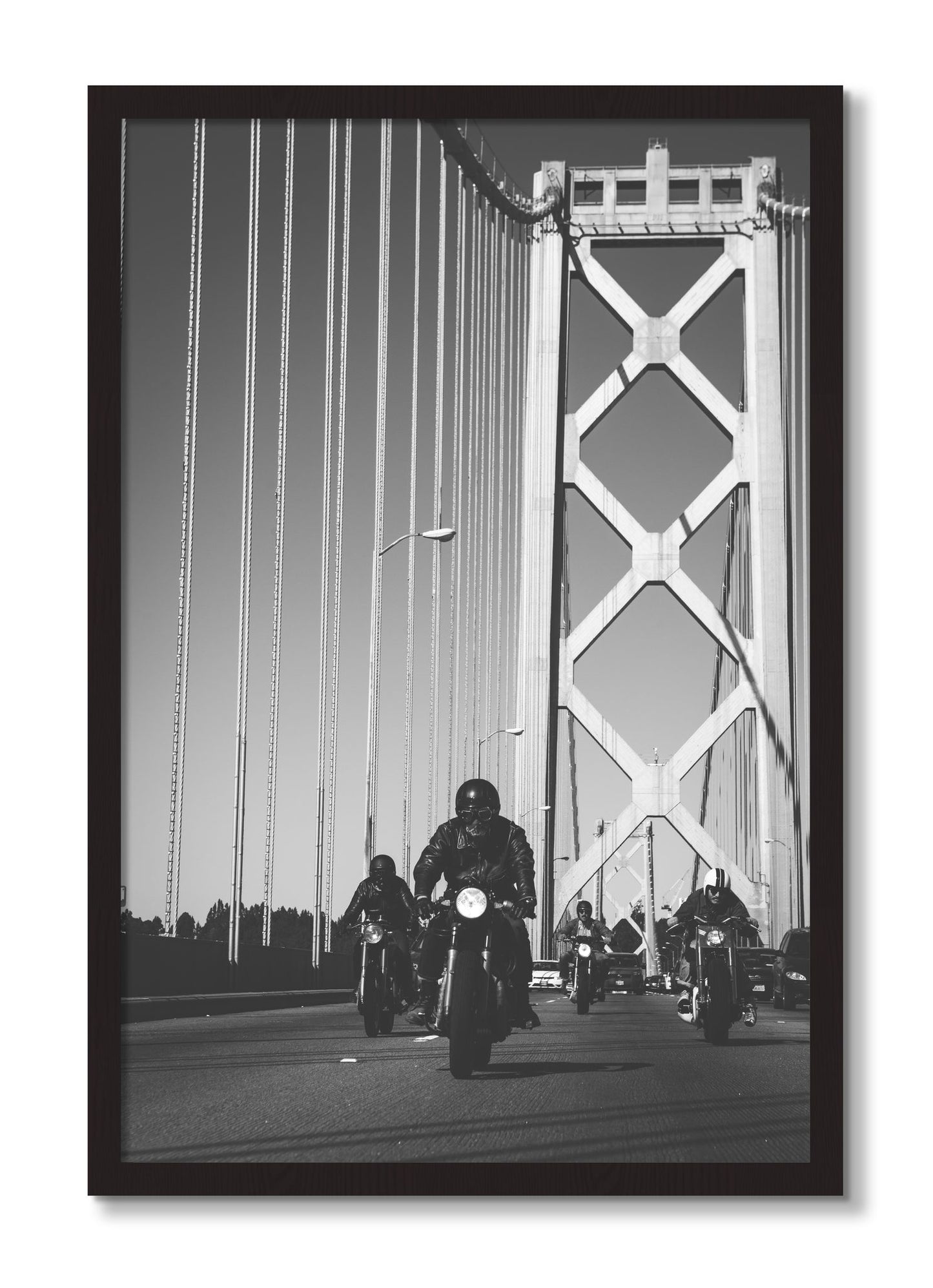 Framed photograph of Bay Bridge Boys by Dylan Ozanich, Black Walnut frame, Full Bleed