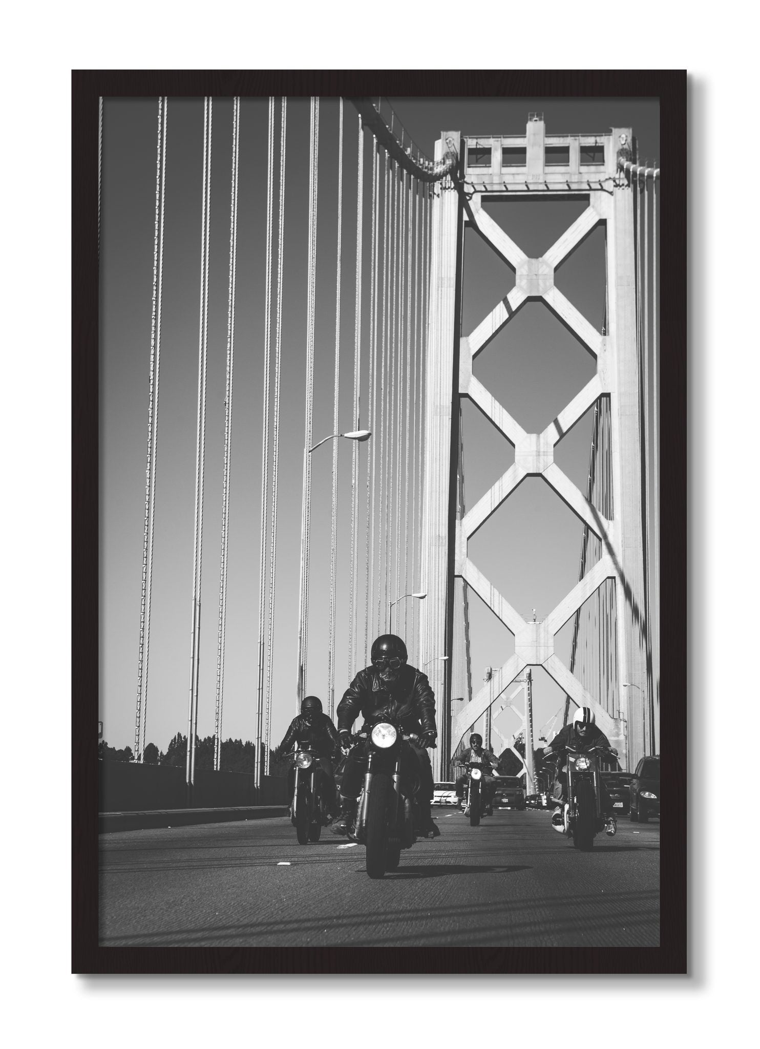 Framed photograph of Bay Bridge Boys by Dylan Ozanich, Black Walnut frame, Full Bleed