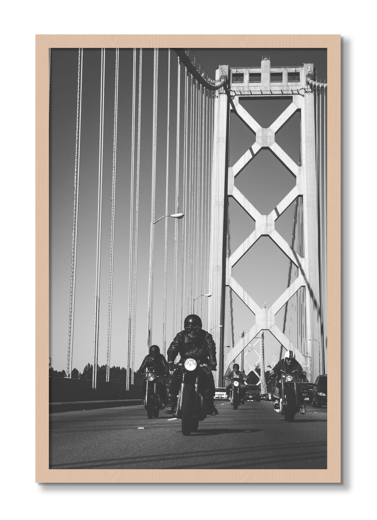 Framed photograph of Bay Bridge Boys by Dylan Ozanich, Maple frame, Full Bleed
