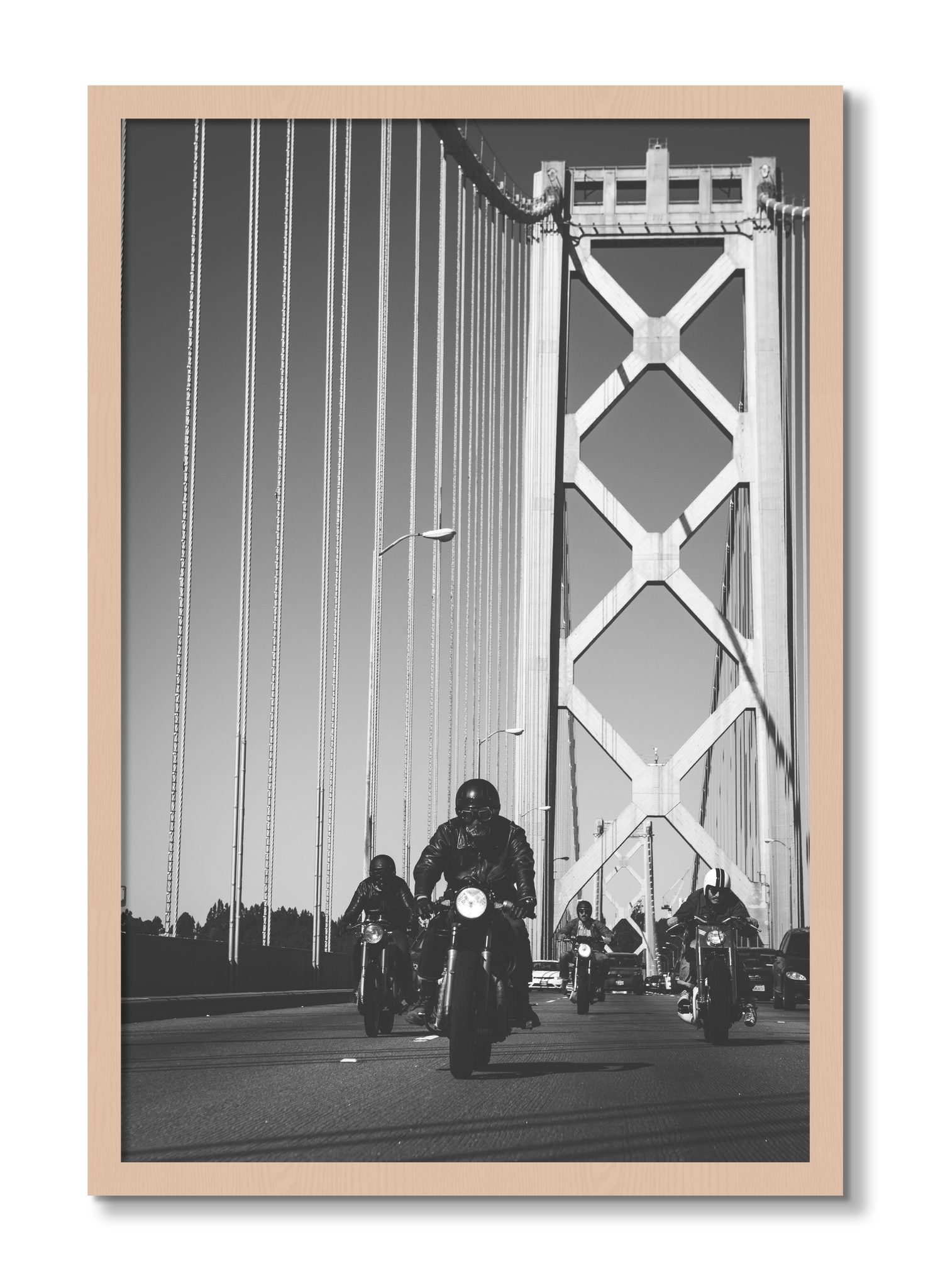 Framed photograph of Bay Bridge Boys by Dylan Ozanich, Maple frame, Full Bleed