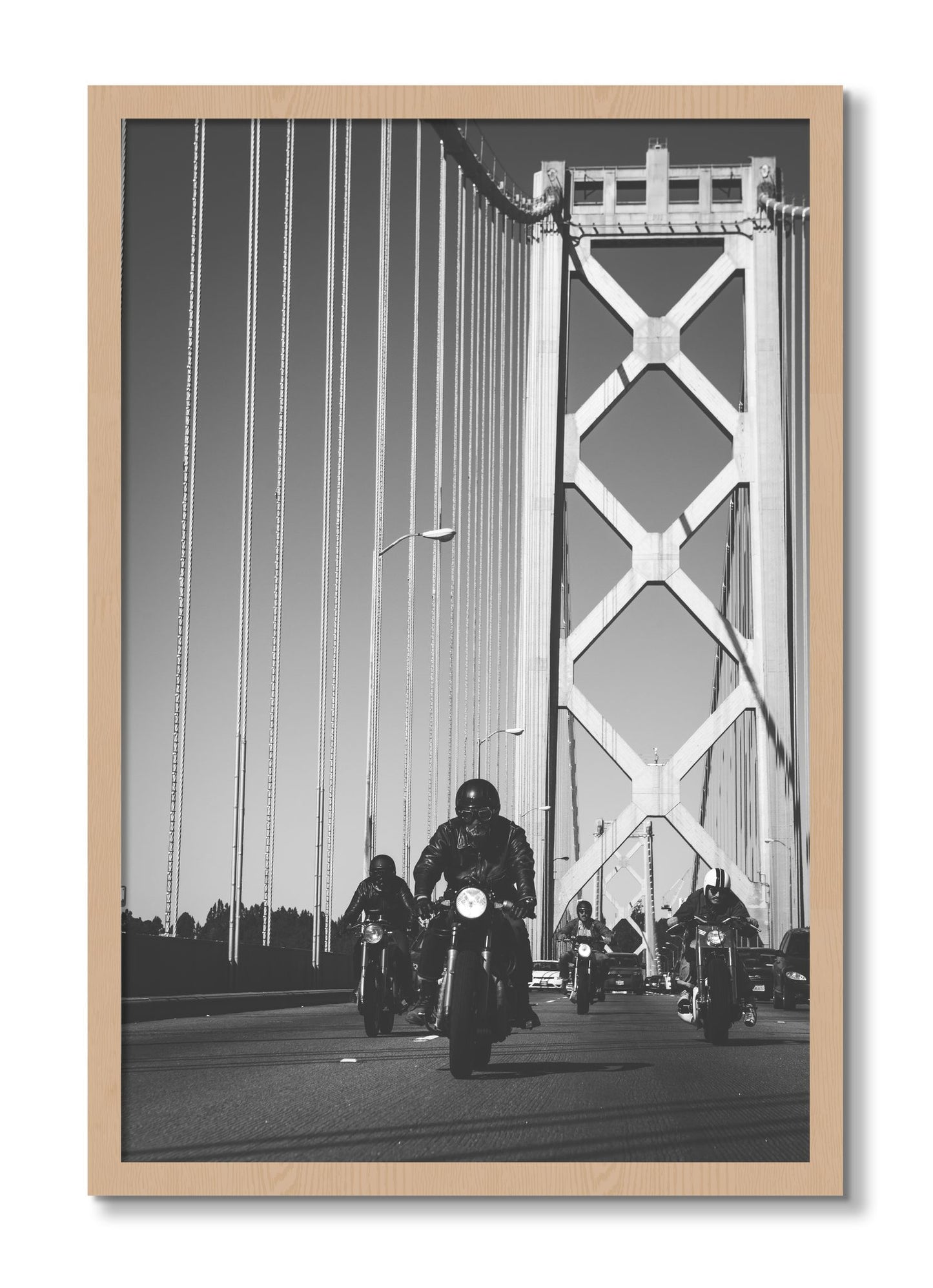Framed photograph of Bay Bridge Boys by Dylan Ozanich, Oak frame, Full Bleed
