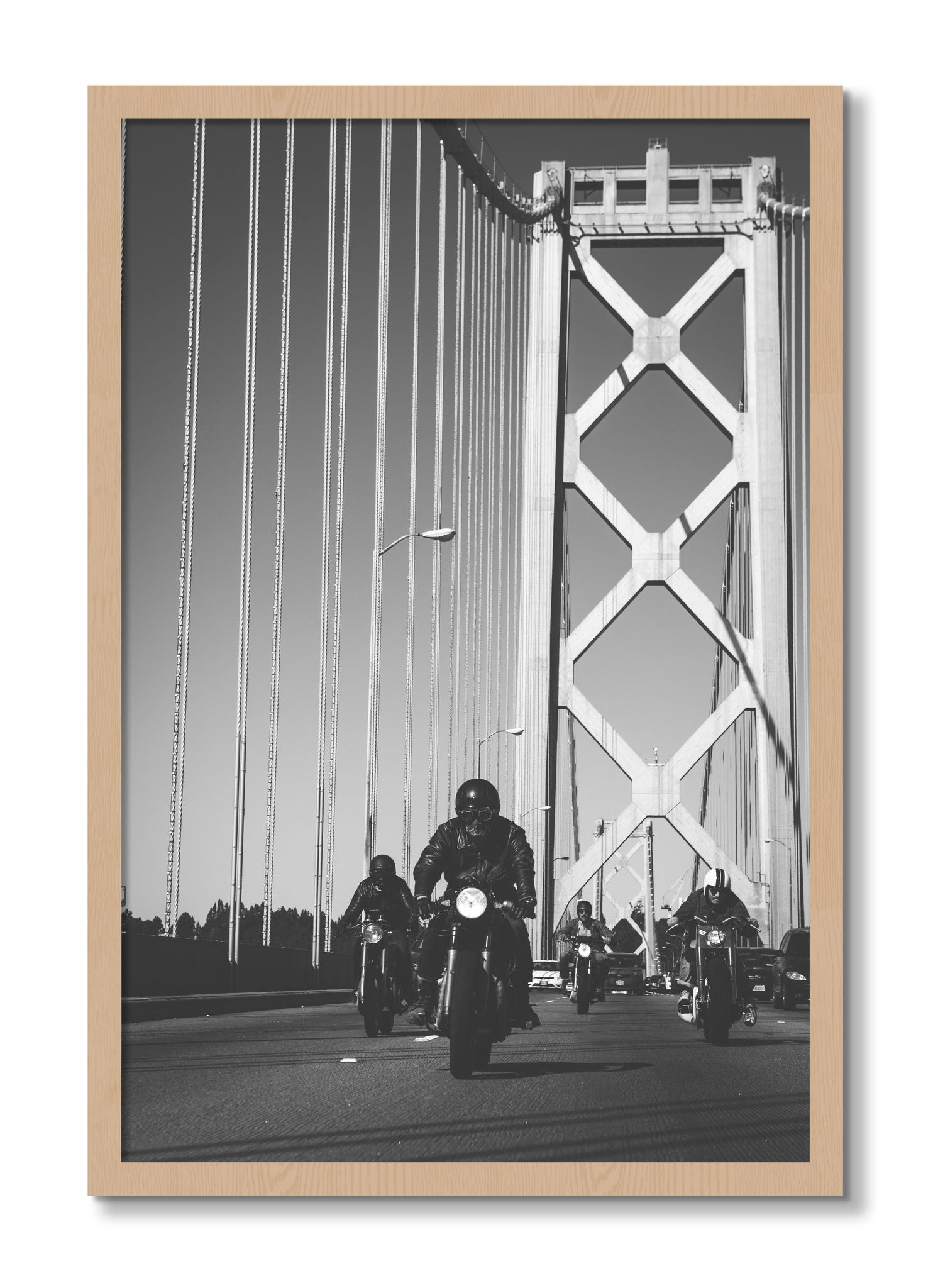 Framed photograph of Bay Bridge Boys by Dylan Ozanich, Oak frame, Full Bleed